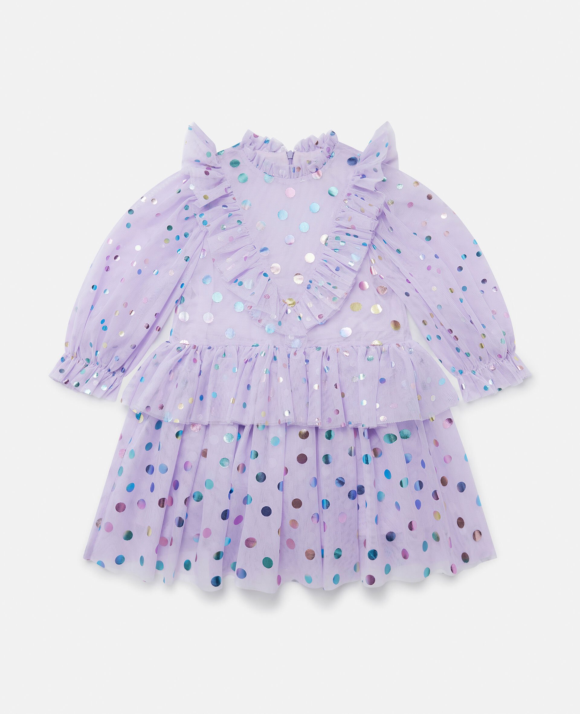 Frilled Pleated Tulle Dress-Purple-medium