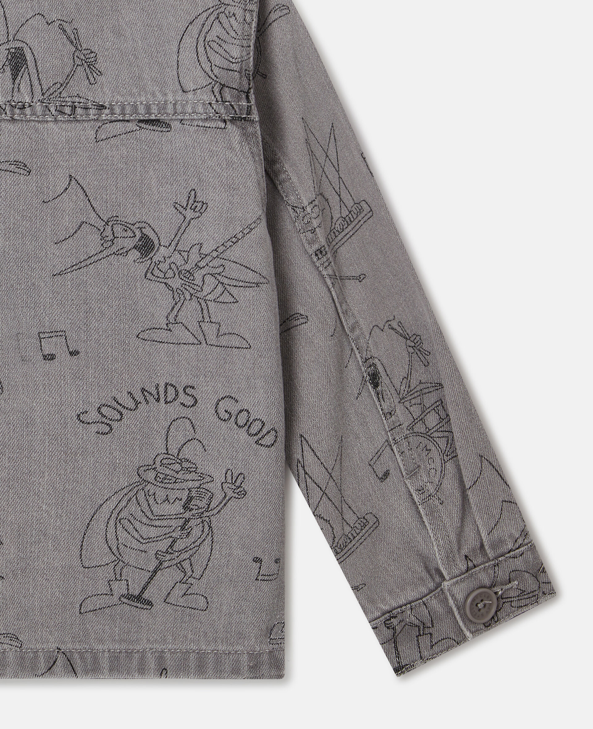 Bug Band Print Denim Jacket-Grey-large image number 3