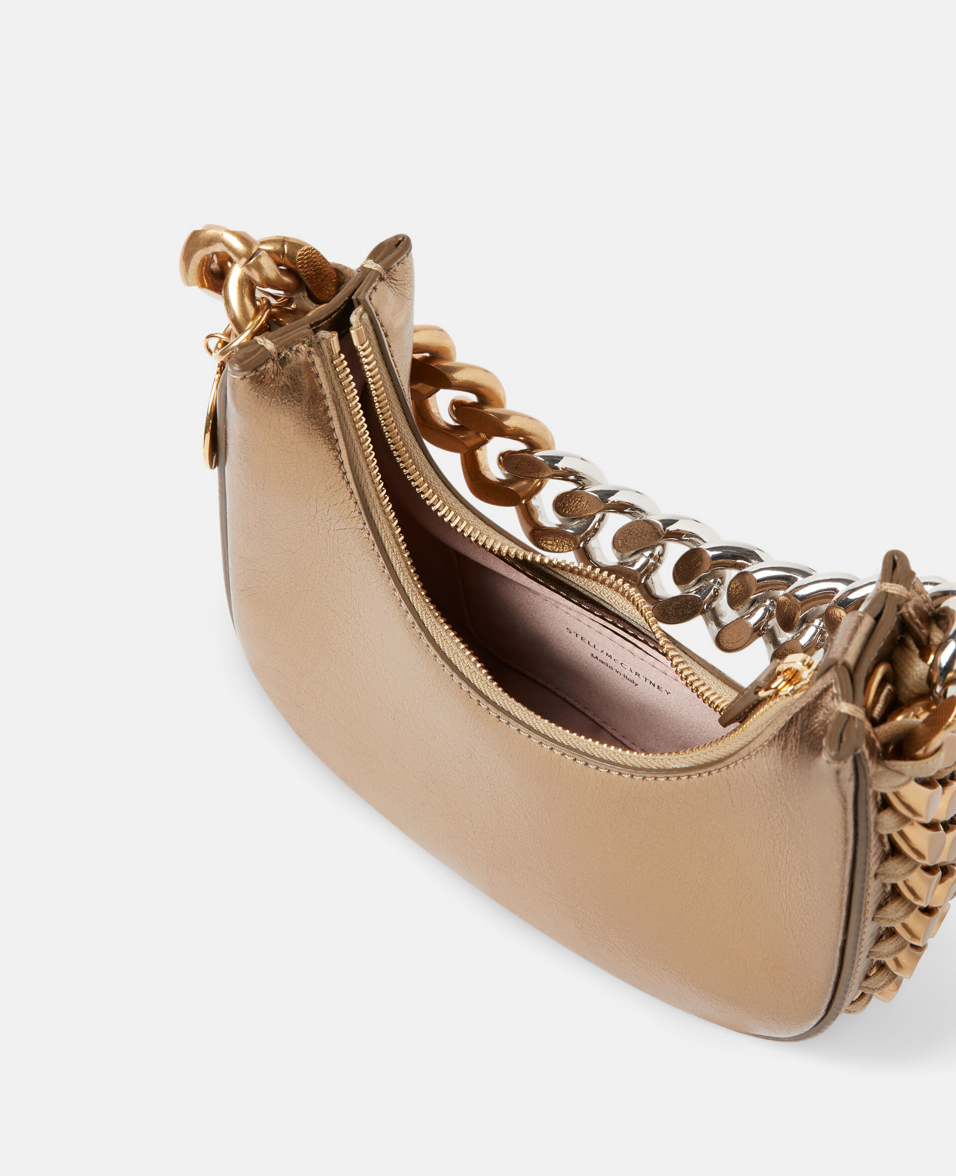 Frayme Metallic Zipped Mini Hobo Bag-Brown-large image number 3