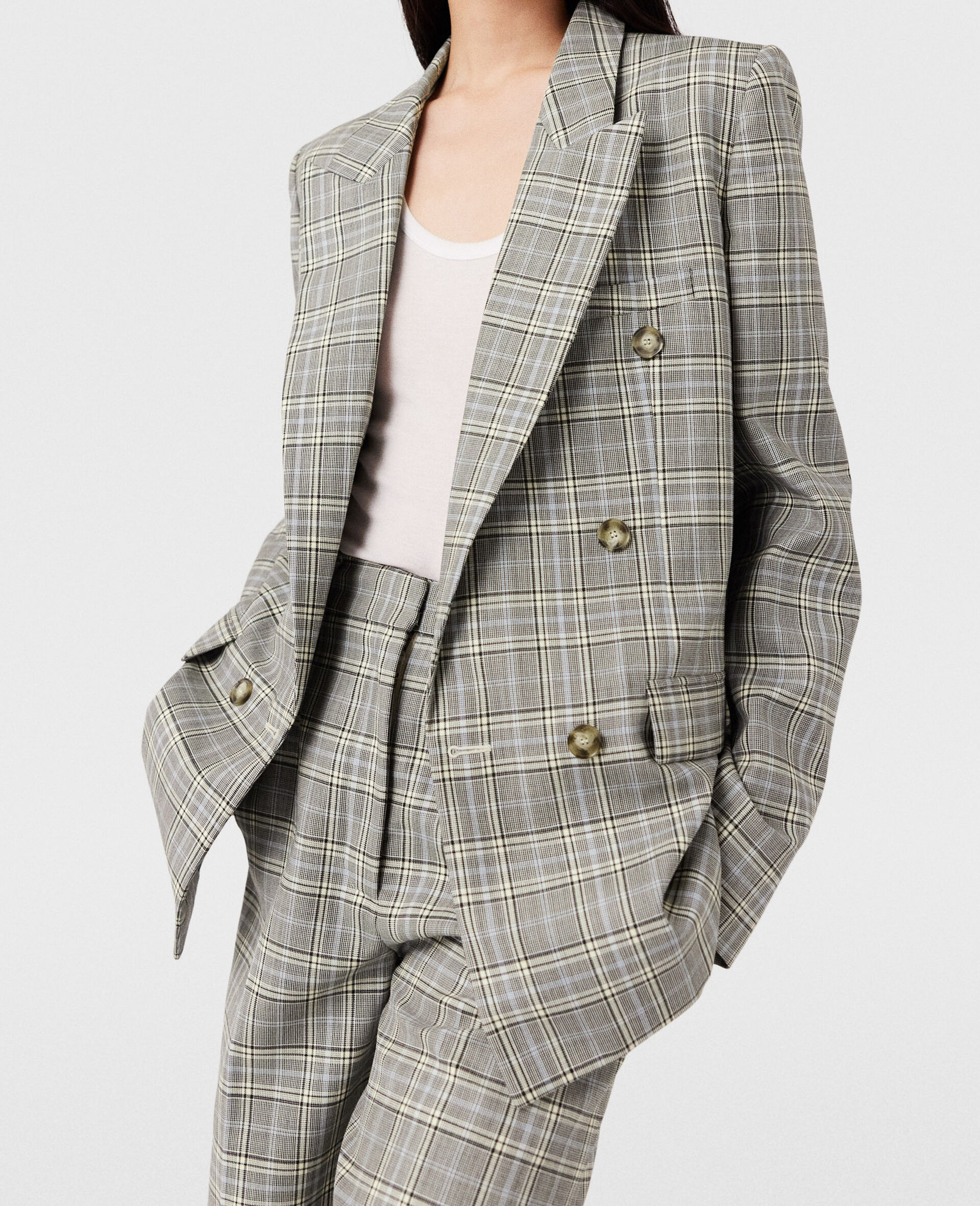 Double Breasted Wool Blazer-Blue-model