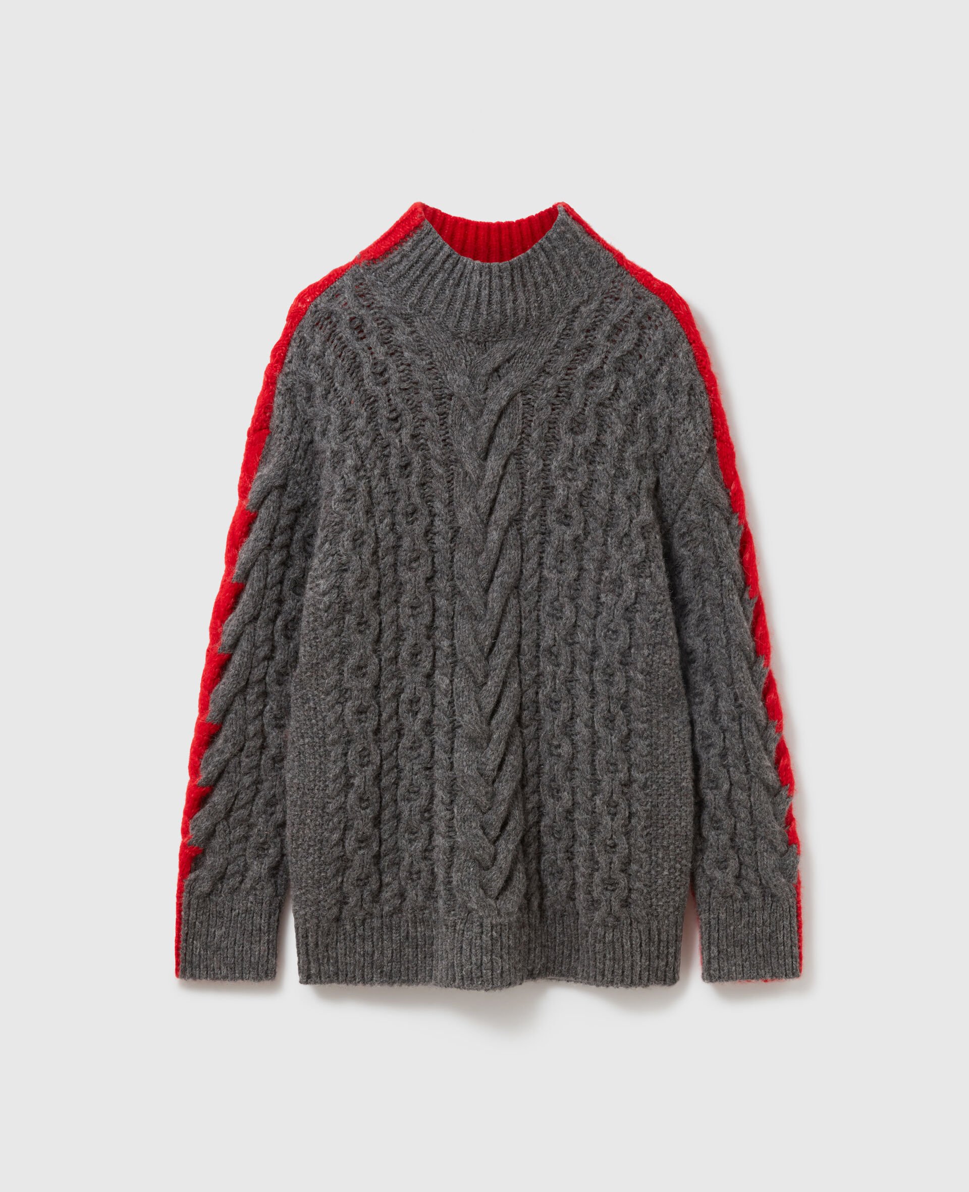 Laced Sleeves Cableknit Turtleneck Jumper-Red-large image number 0