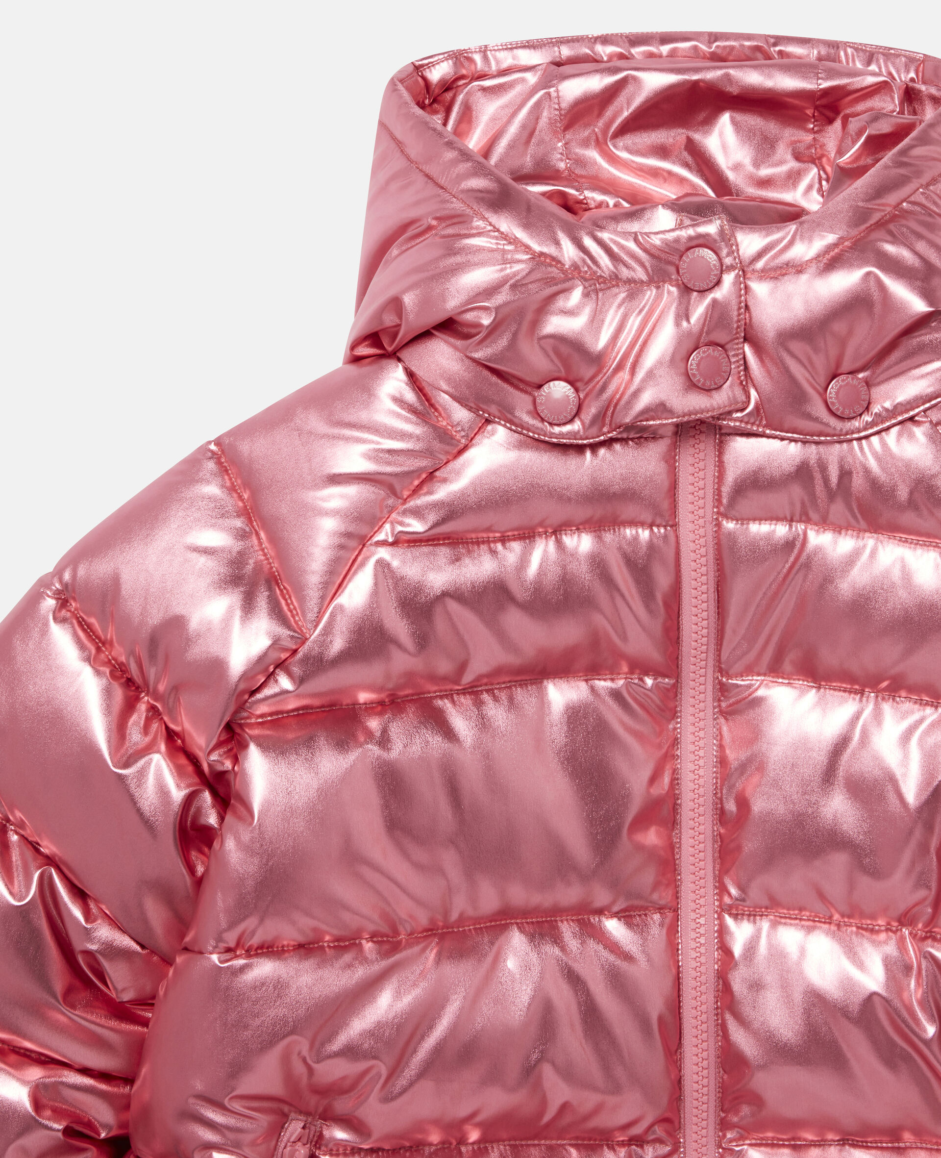 Foiled Hooded Puffer Jacket -Red-large image number 1