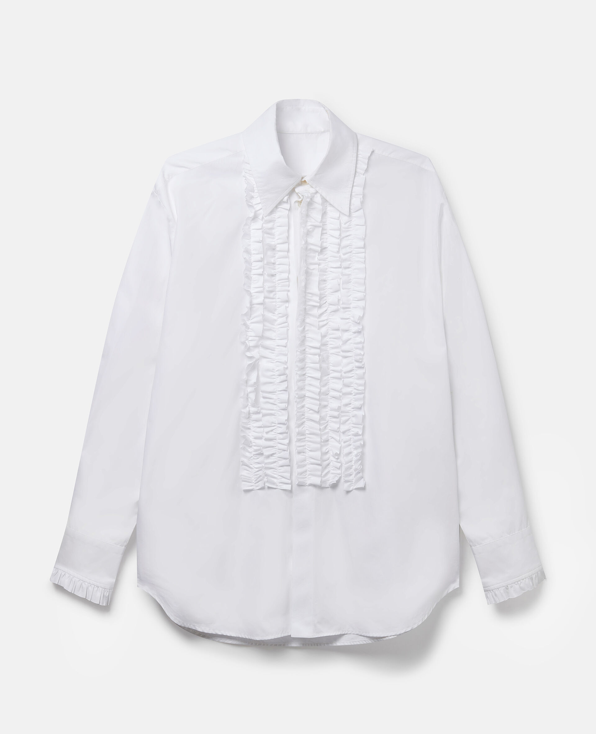 Ruffled Cotton Tuxedo Shirt-White-large image number 0
