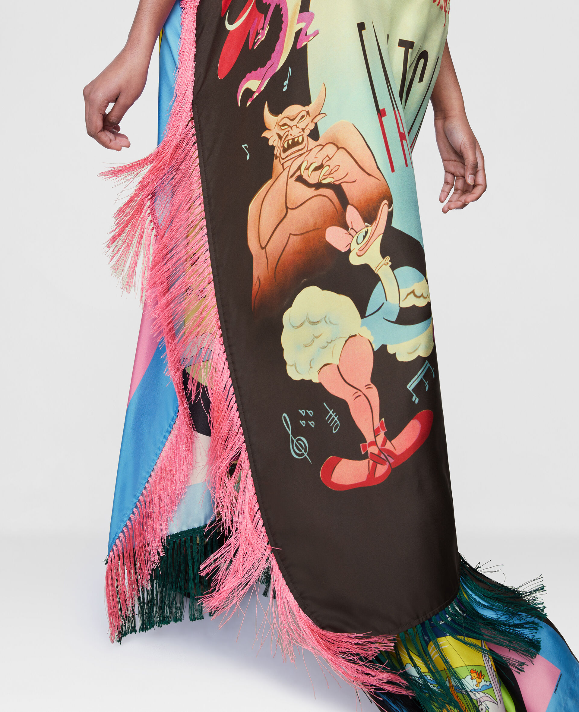 Fantasia Poster Print Fringe Silk Dress-Multicolour-large image number 3