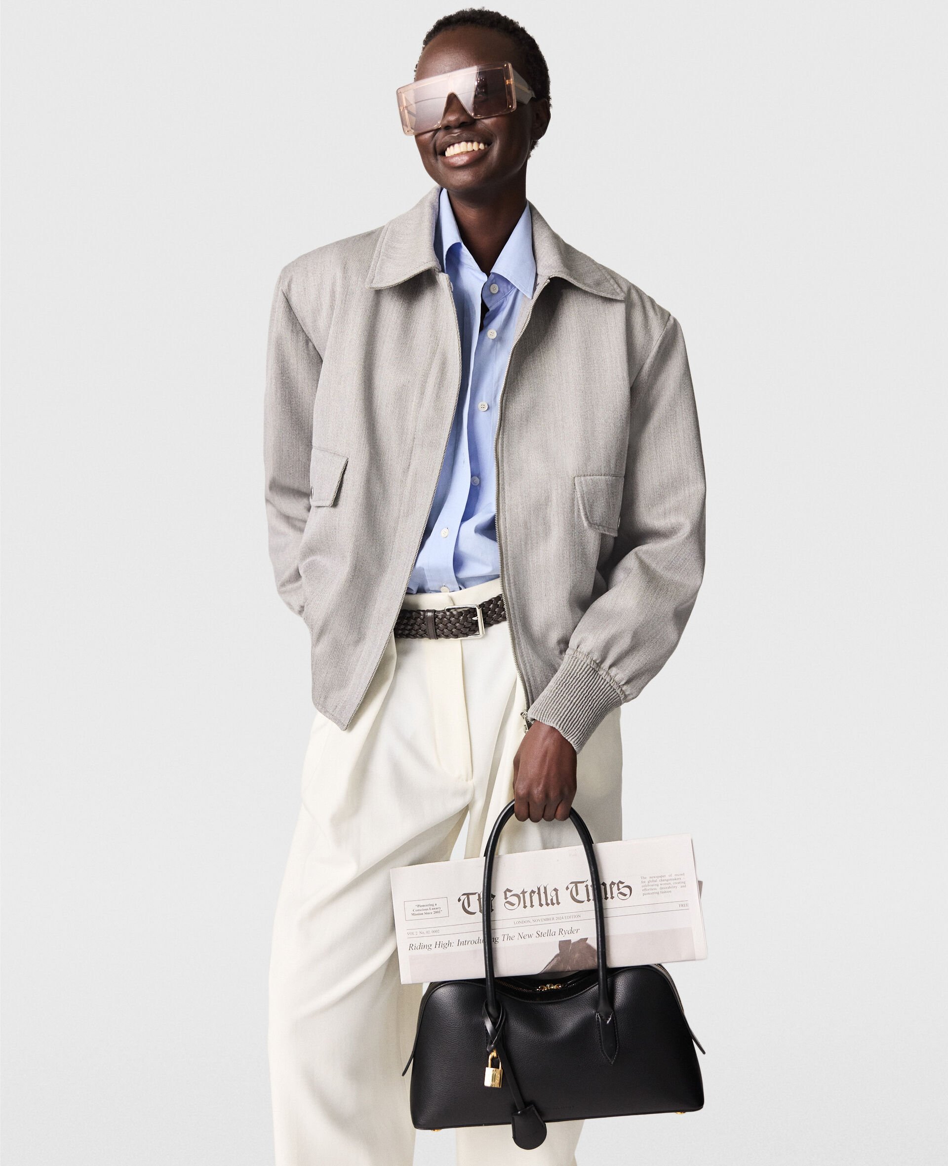 Boxy Collared Bomber Jacket-Grey-large Boxy Collared Bomber Jacket-Grey-large image number 6