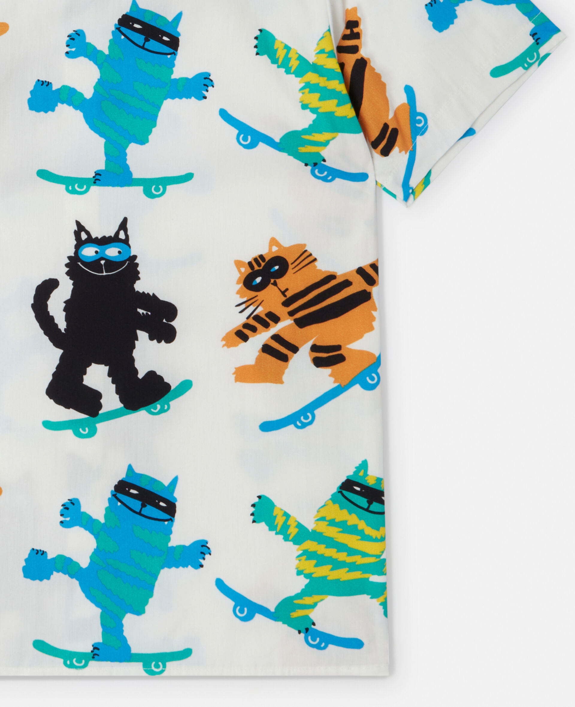 Cats Print Short-Sleeve Shirt-Cream-large image number 3