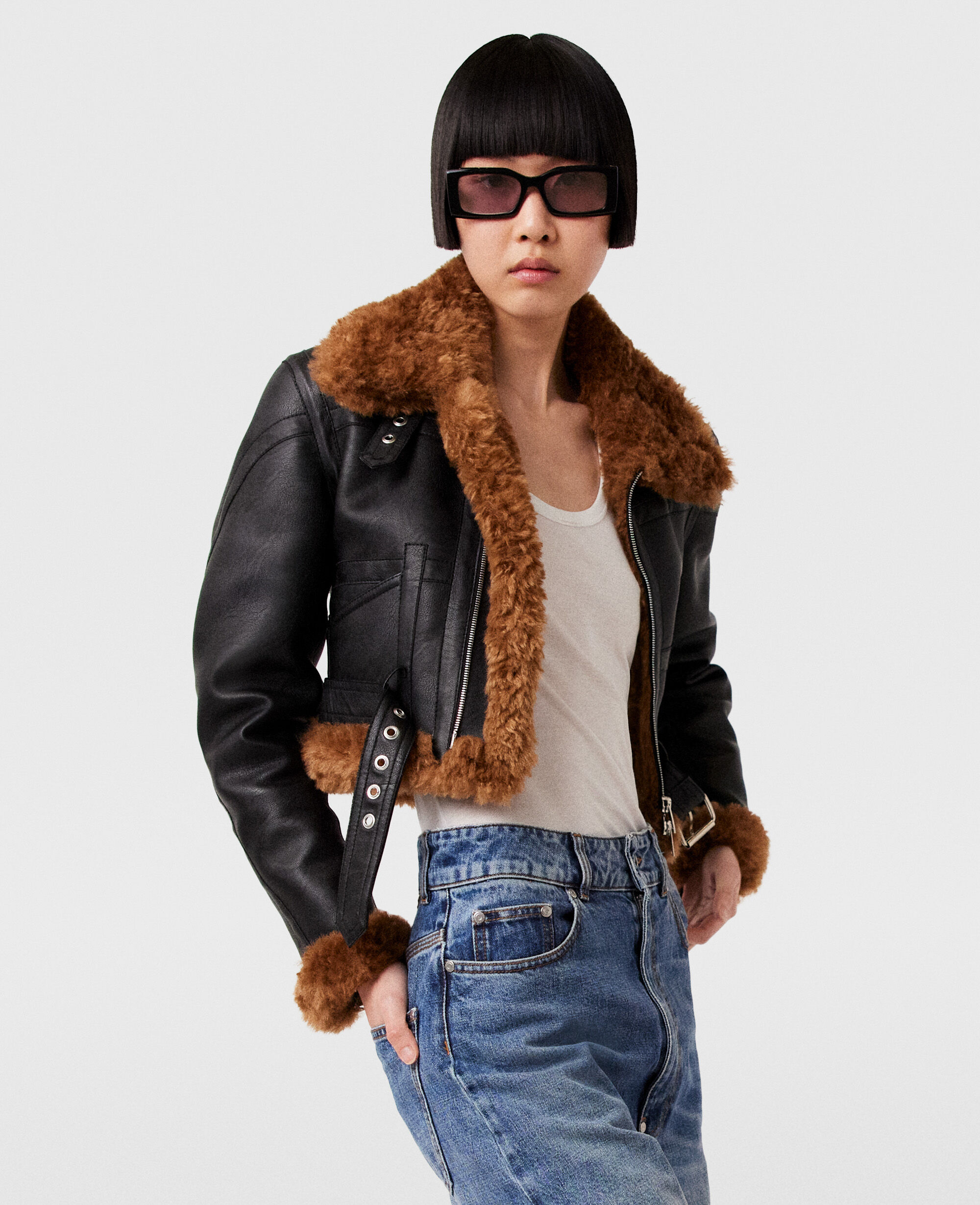 Black teddy biker jacket top