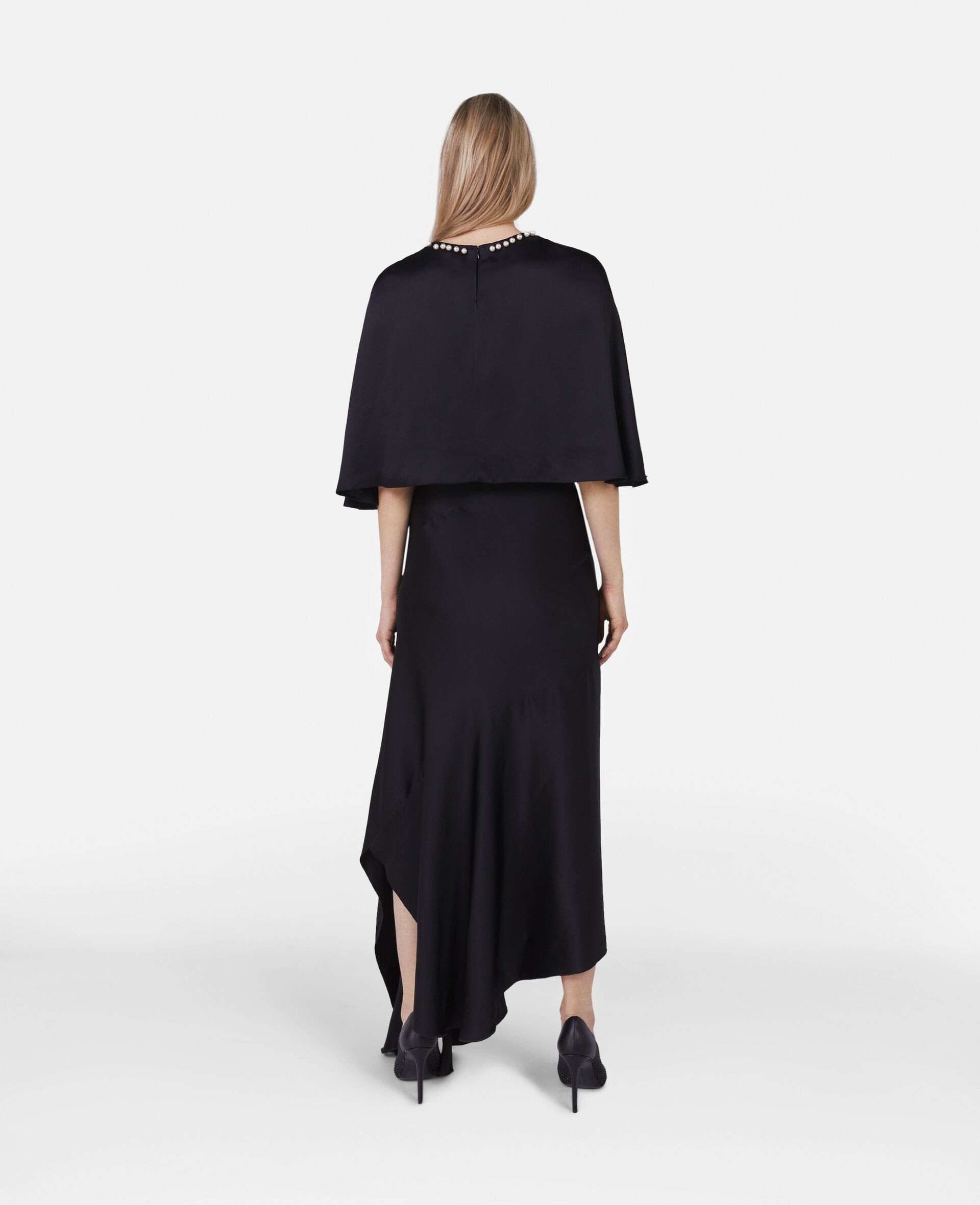 Pearl Embroidery Double Satin Midi Dress-Black-large image number 2