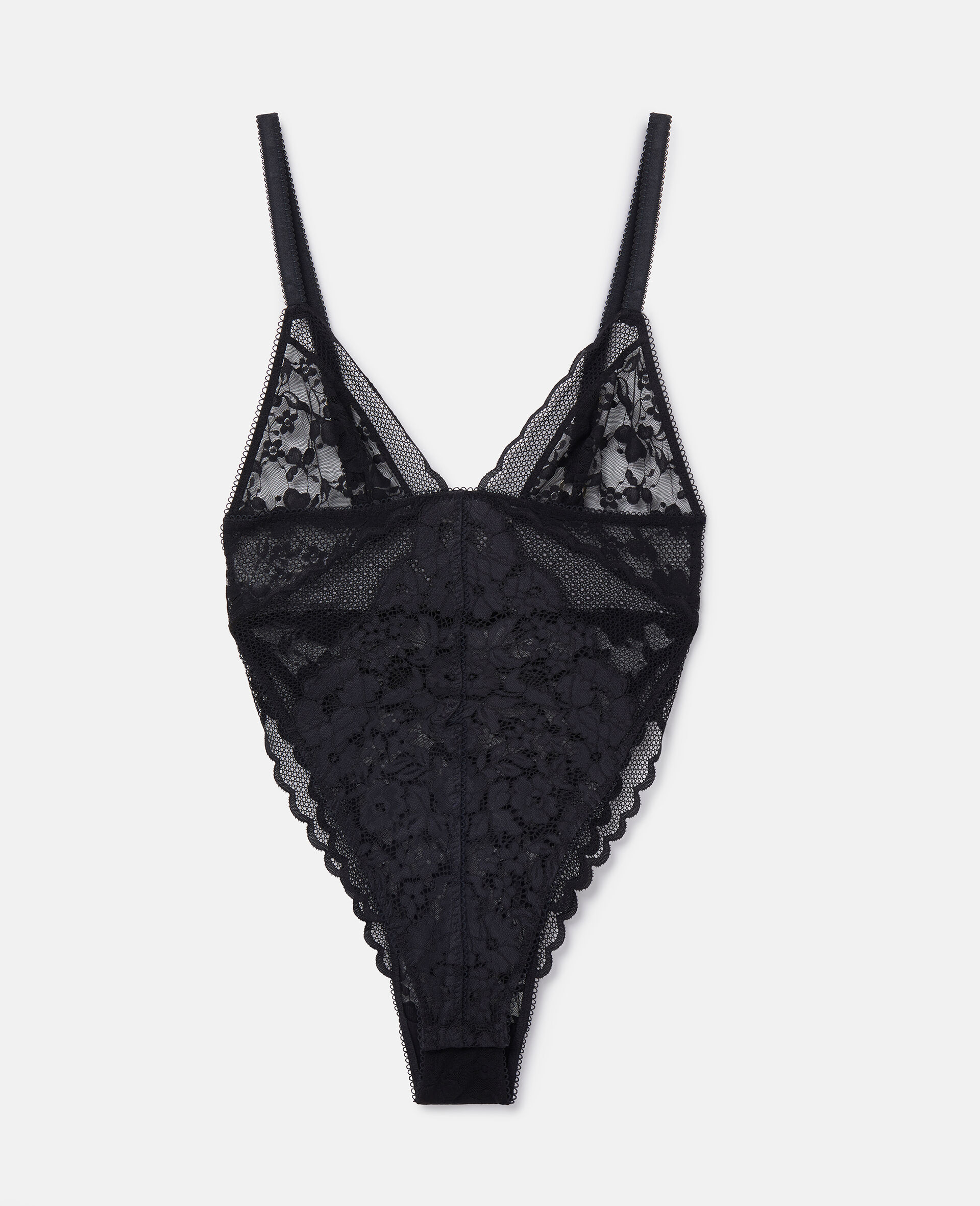 Patchwork Lace High Leg Bodysuit-Black-large image number 0