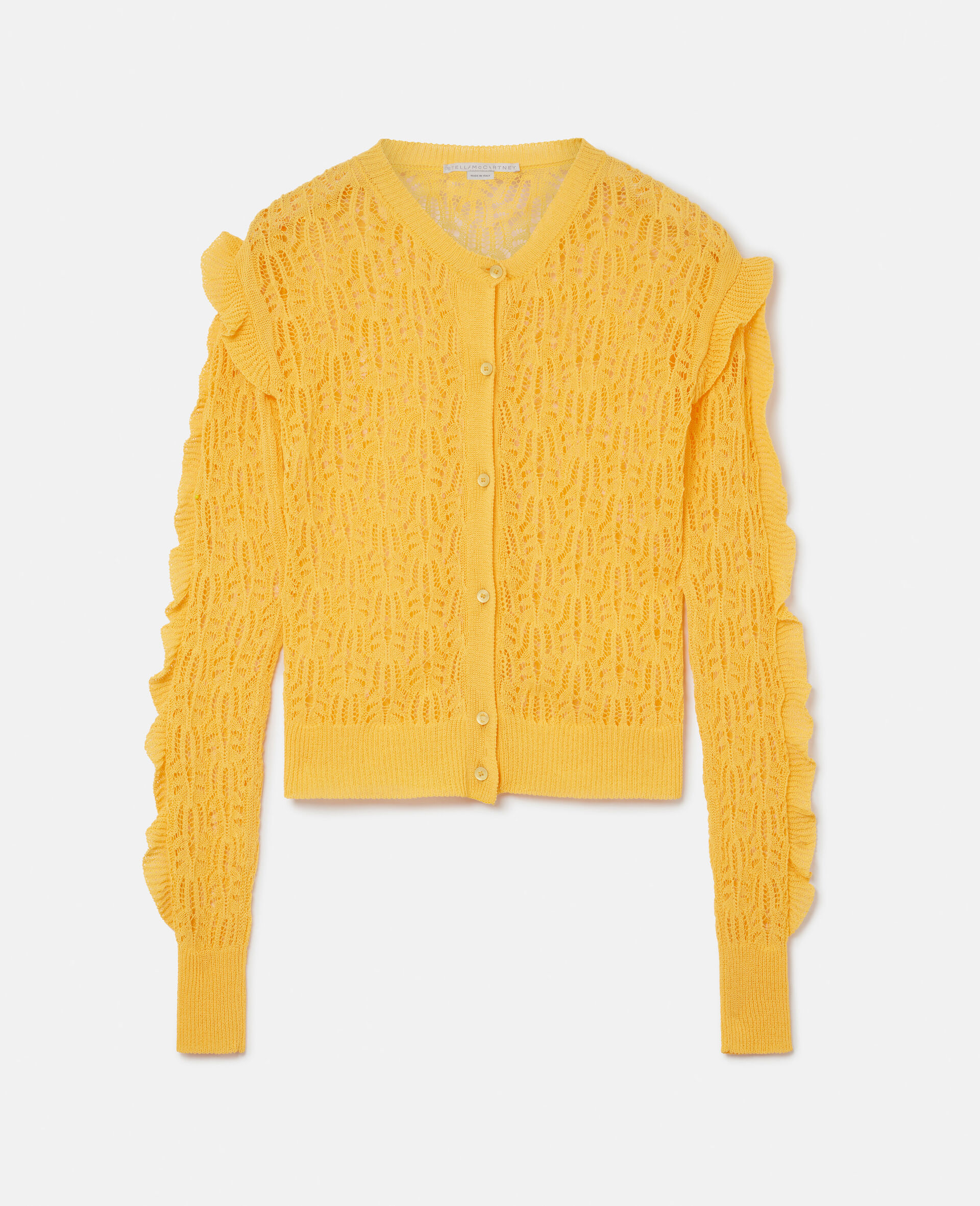 Pointelle Knit Cardigan-Yellow-large image number 0