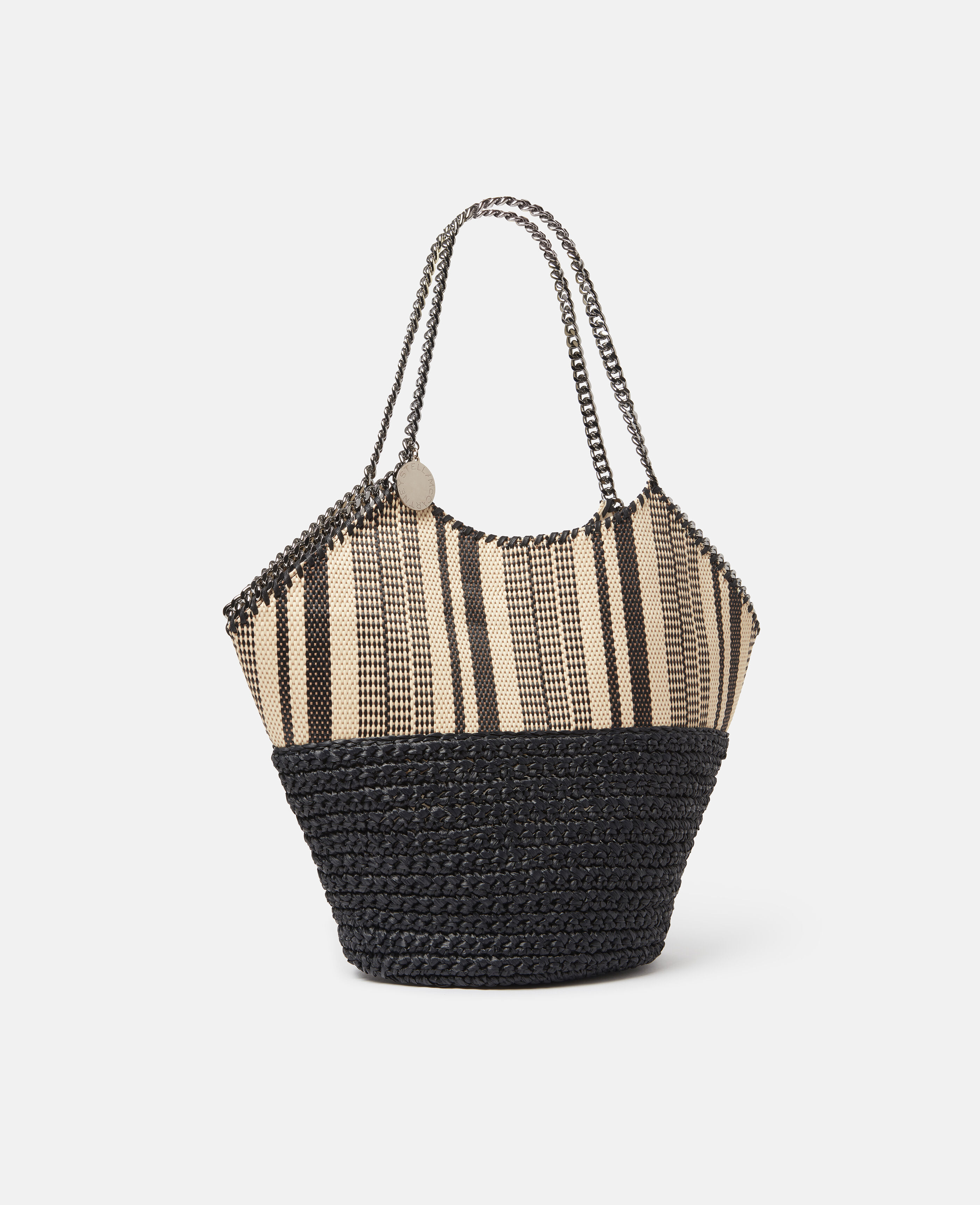 Women Black Falabella Large Striped Raffia Tote Stella McCartney SK