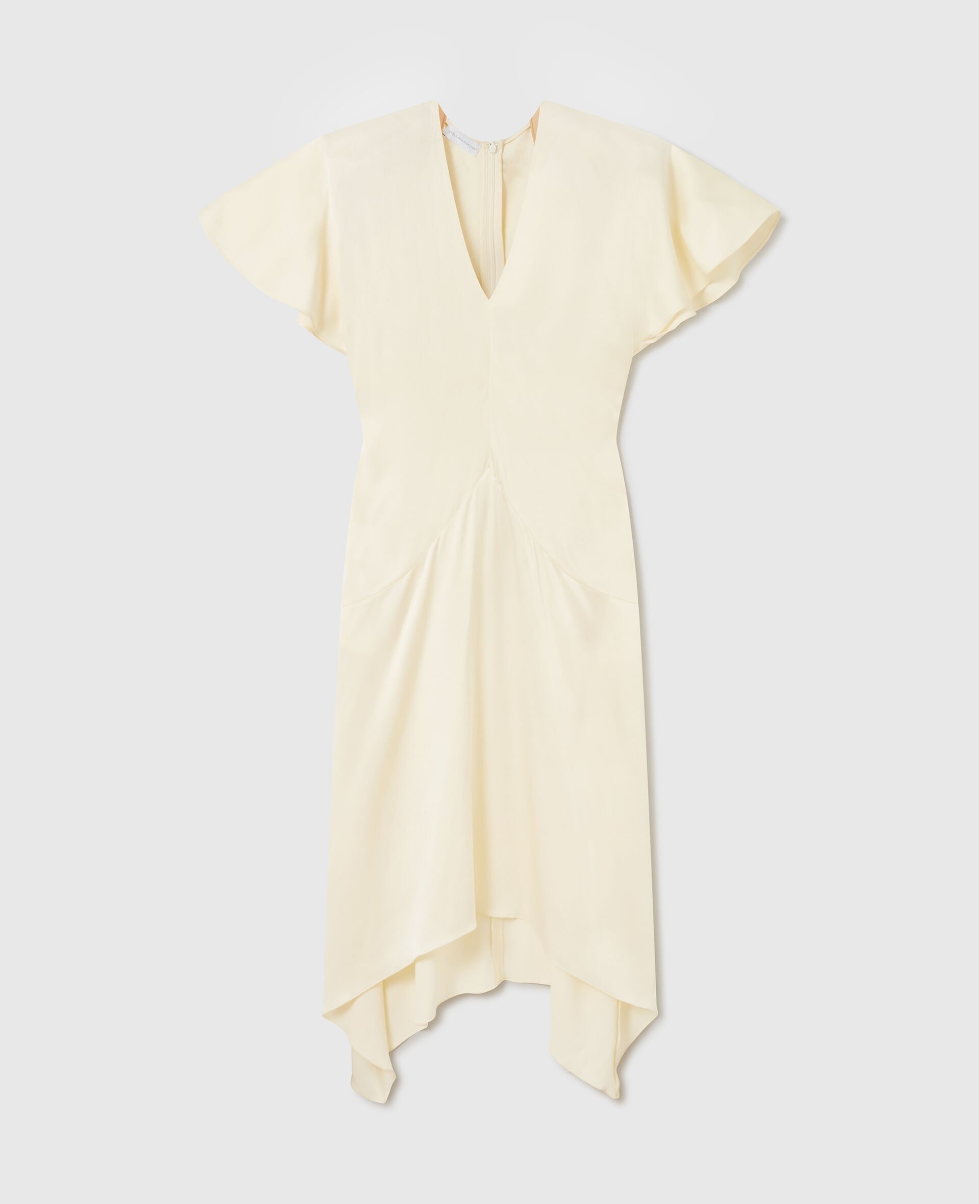 V-Neck Short-Sleeve Satin Midi Dress-黄色-medium