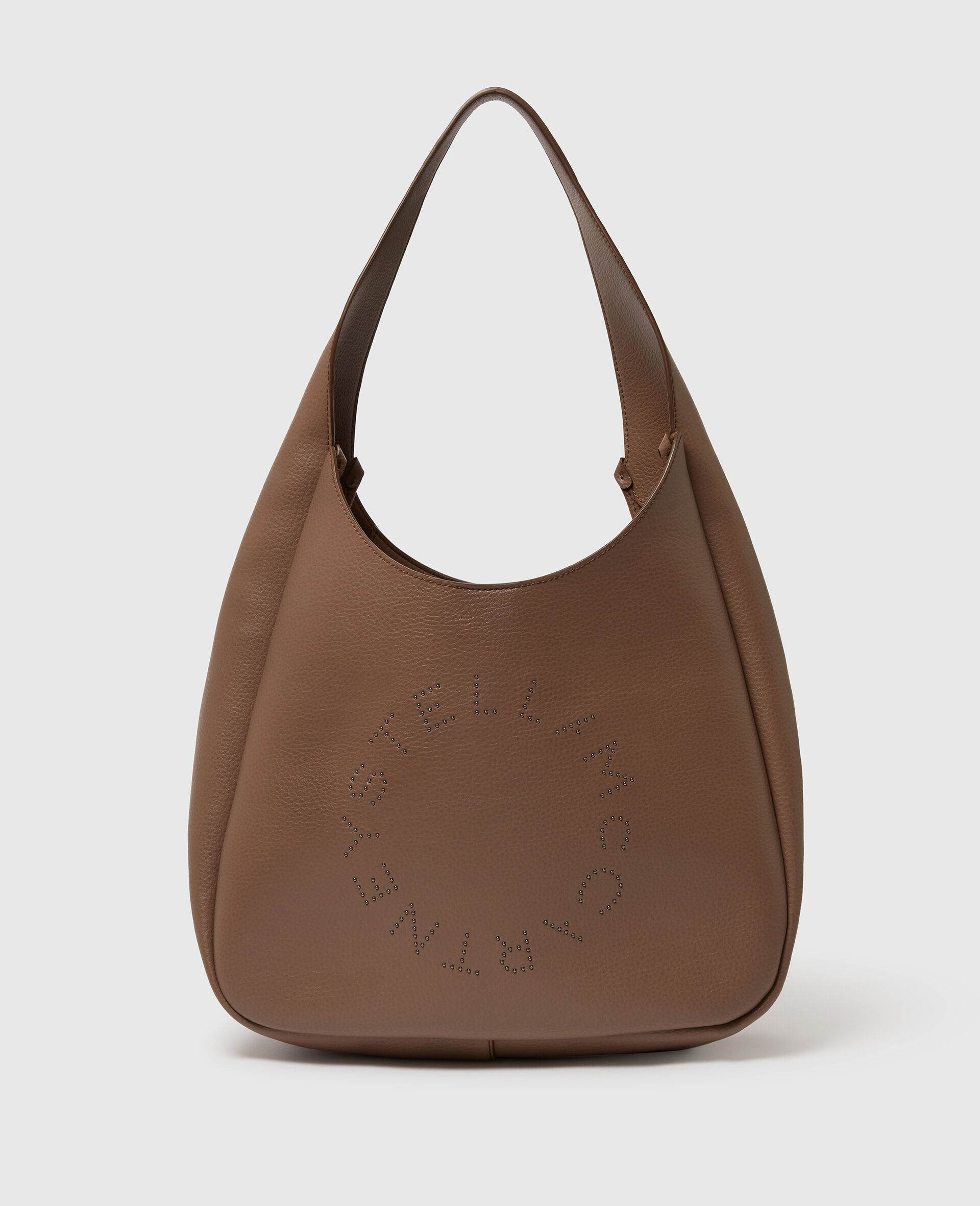 Logo Studded Large Hobo Bag-Brown-medium