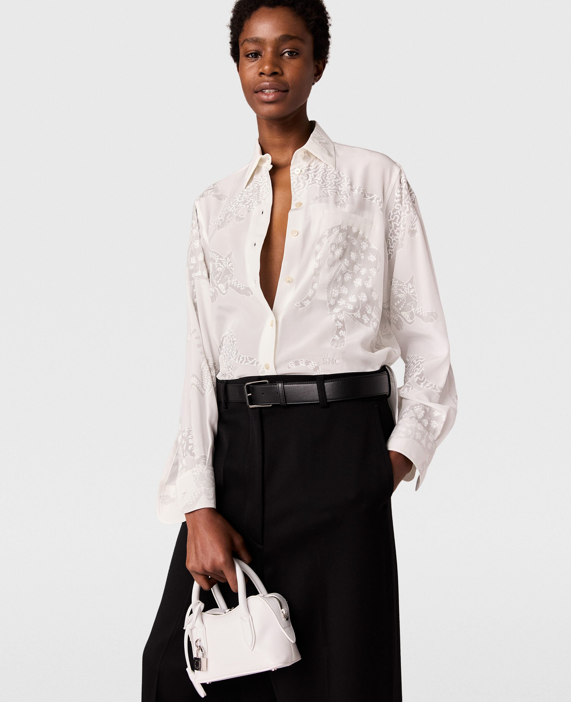 Leopard Pattern Oversized Shirt-Beige-model