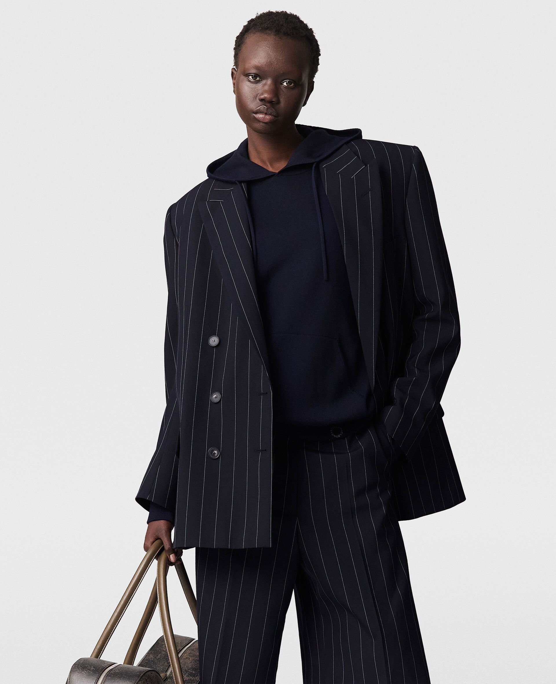 Oversized Double-Breasted Blazer-Blue-model