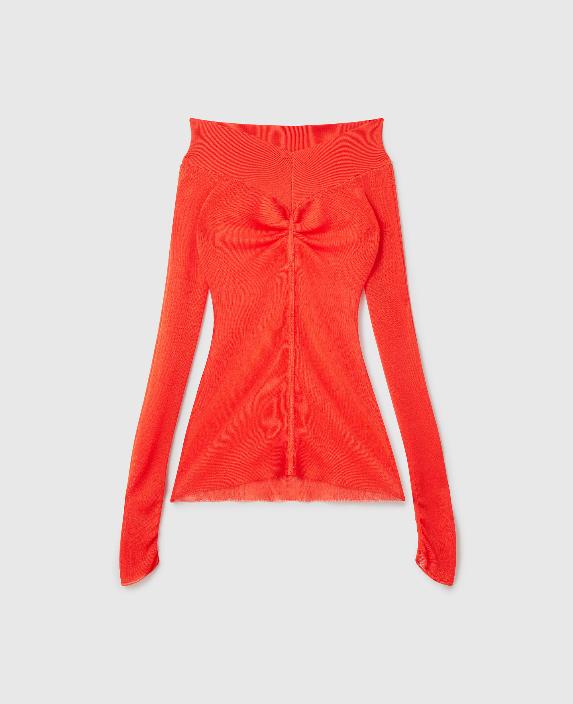 red sheer long sleeve top