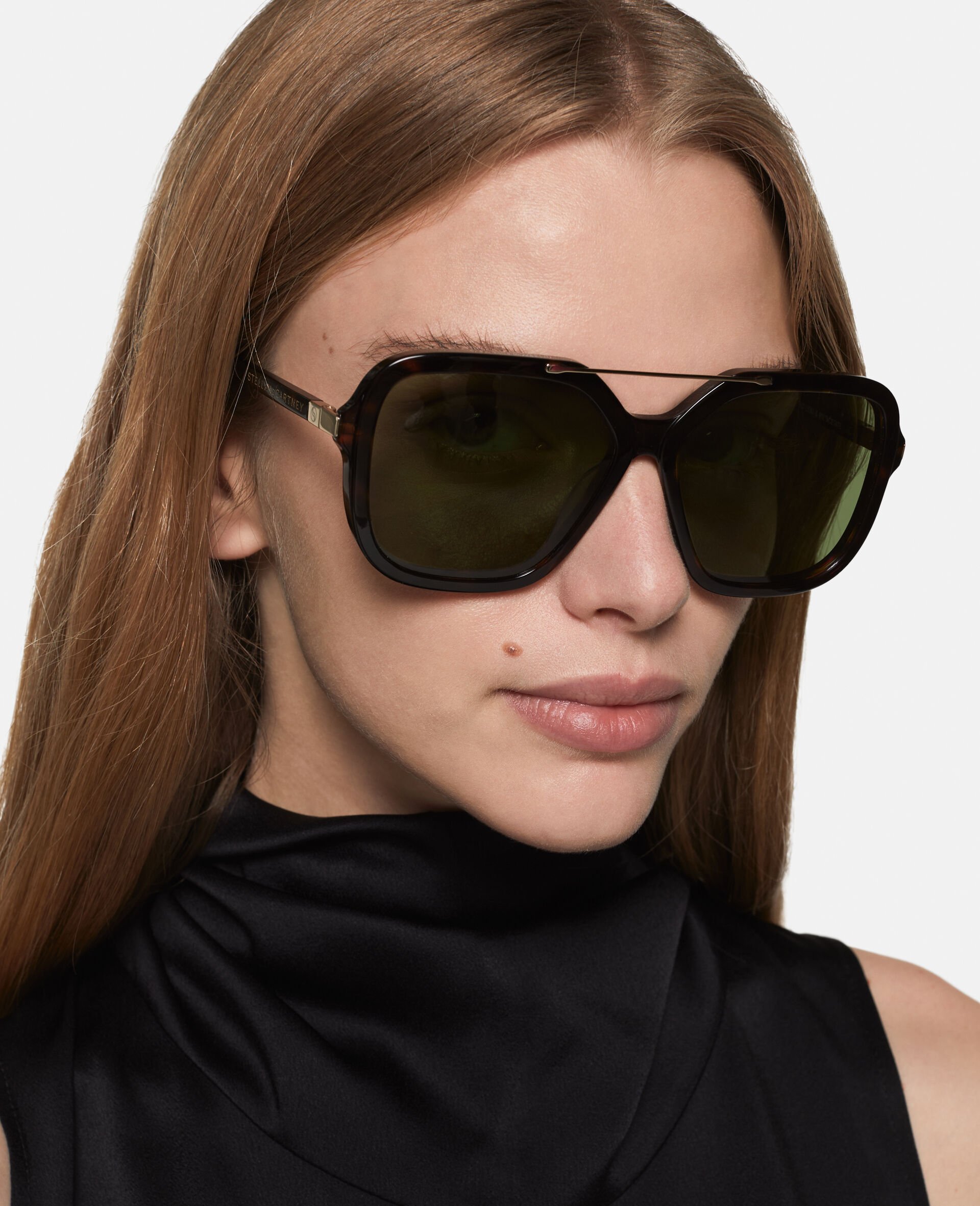 Oversized Square Metal Bar Sunglasses-Brown-medium