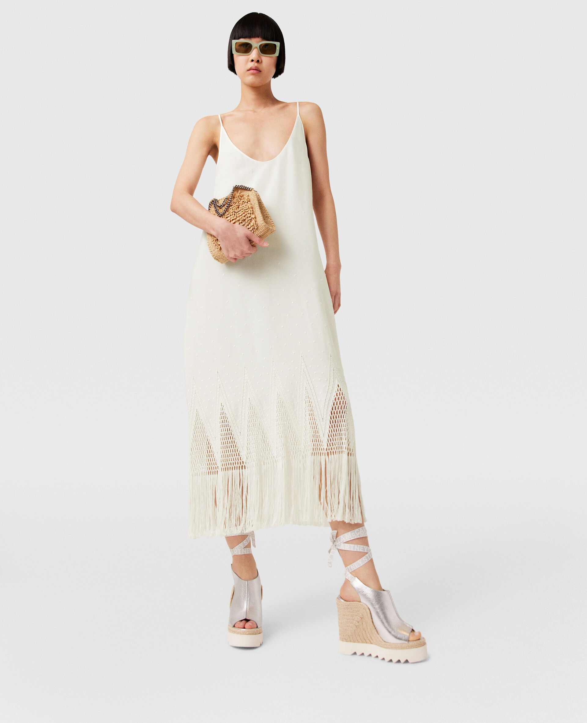 Open-Knit Fringe Midi Dress-Cream-large image number 5