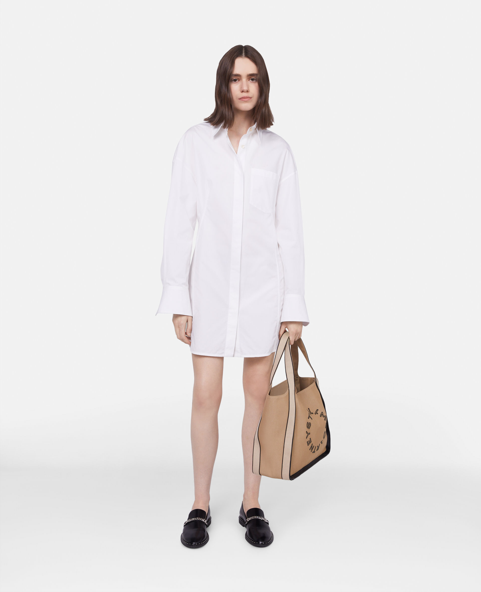 Straight Fit Shirt Dress-White-model