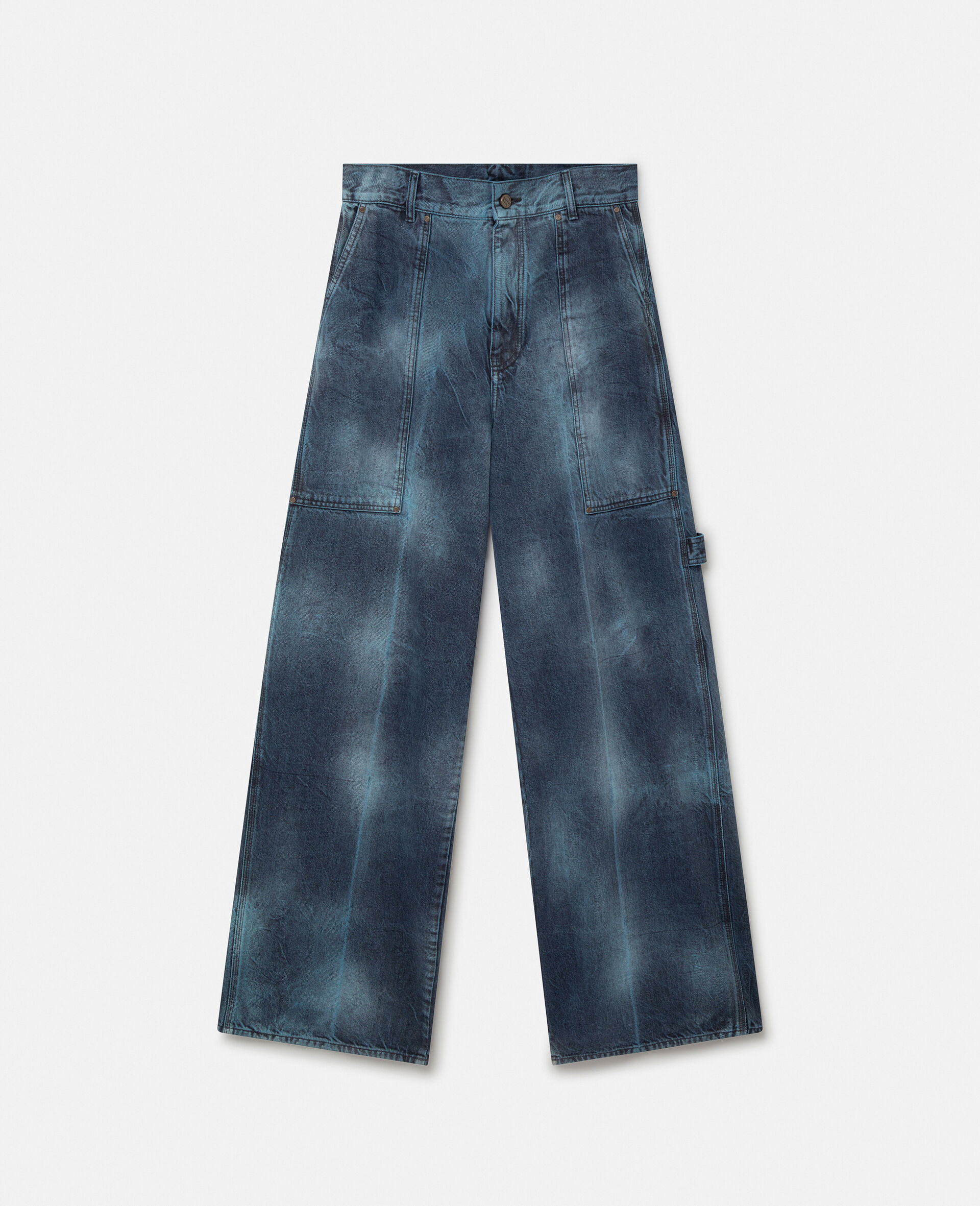 Tie-Dye Workwear Wide Leg Jeans-Blue-large image number 0