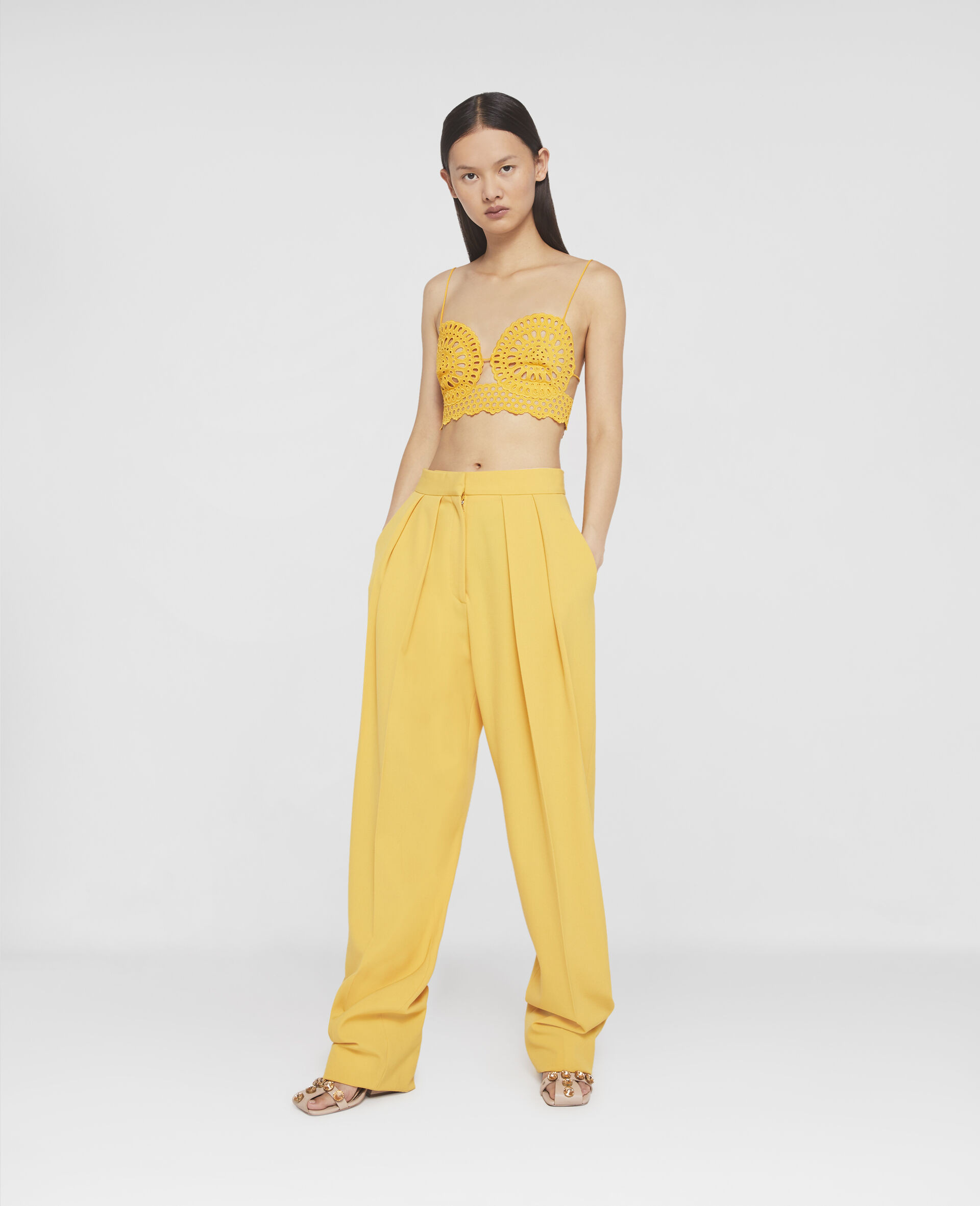 Pleat Front Straight Leg Trousers-Yellow-large image number 1