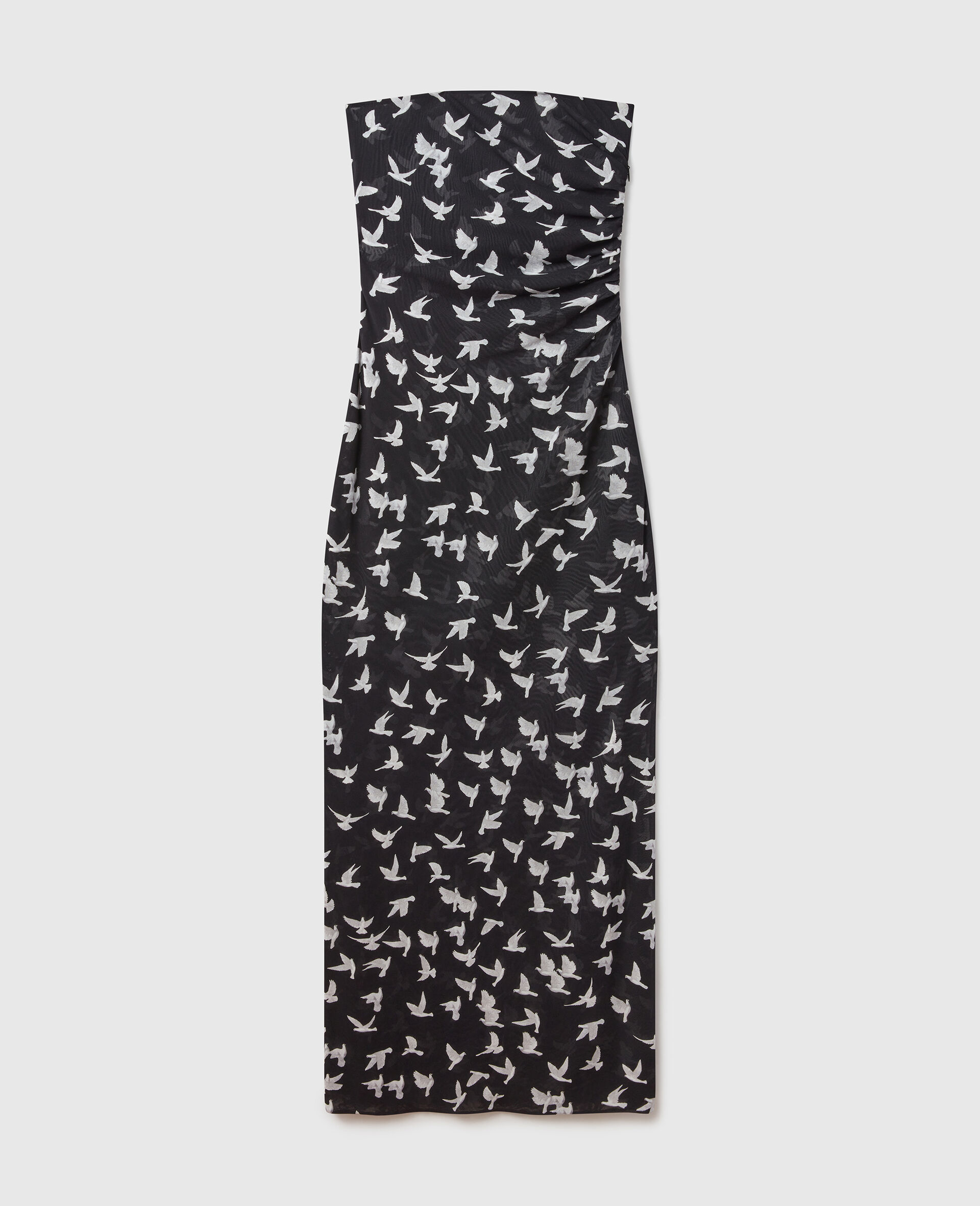 Dove Print Mesh Strapless Midi Dress-Black-large image number 0