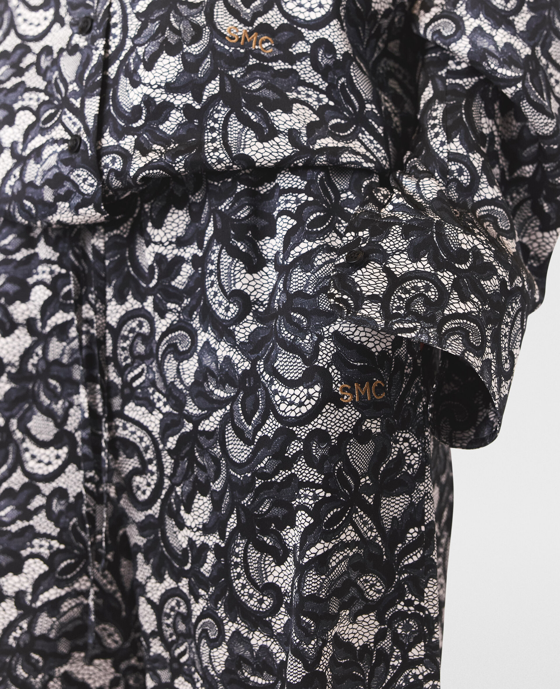 Pantaloni Oversize con Coulisse e Stampa Pizzo-Nero-large image number 3