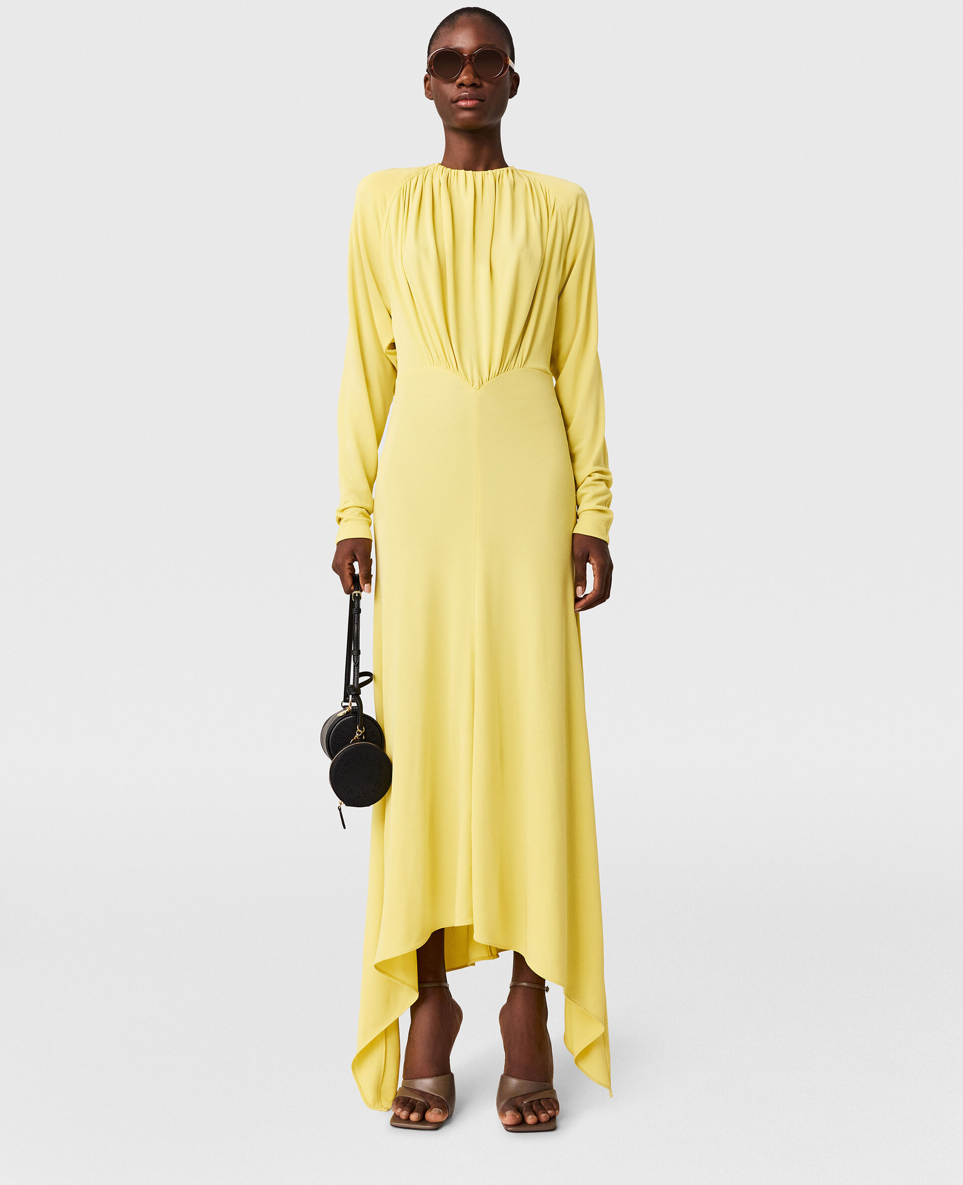 Pleated Jersey Long-Sleeve Maxi Dress-Green-large image number 5