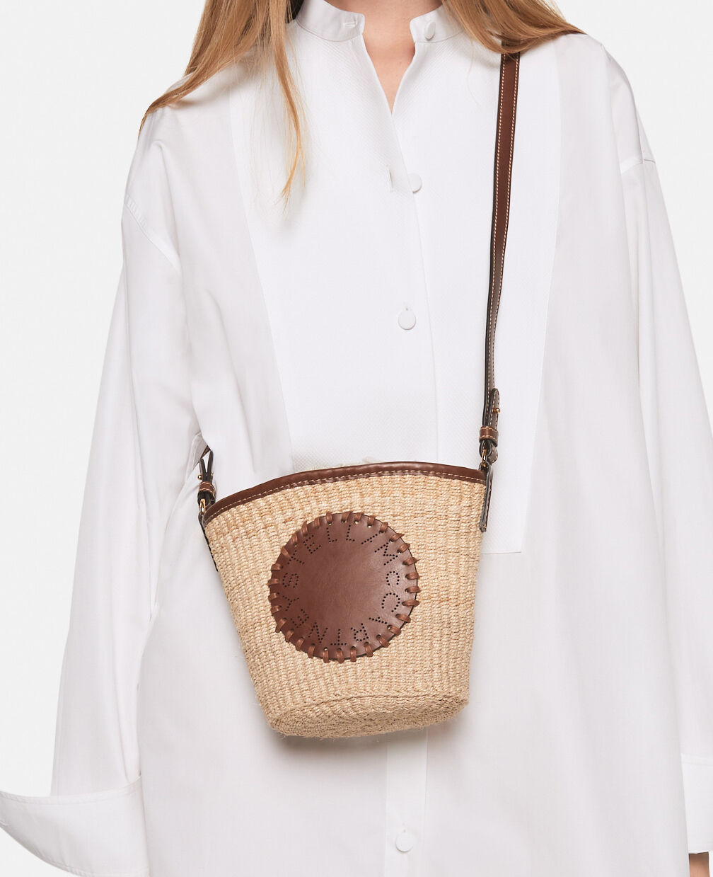 Women Natural beige Logo Raffia Crossbody Bag | Stella McCartney US