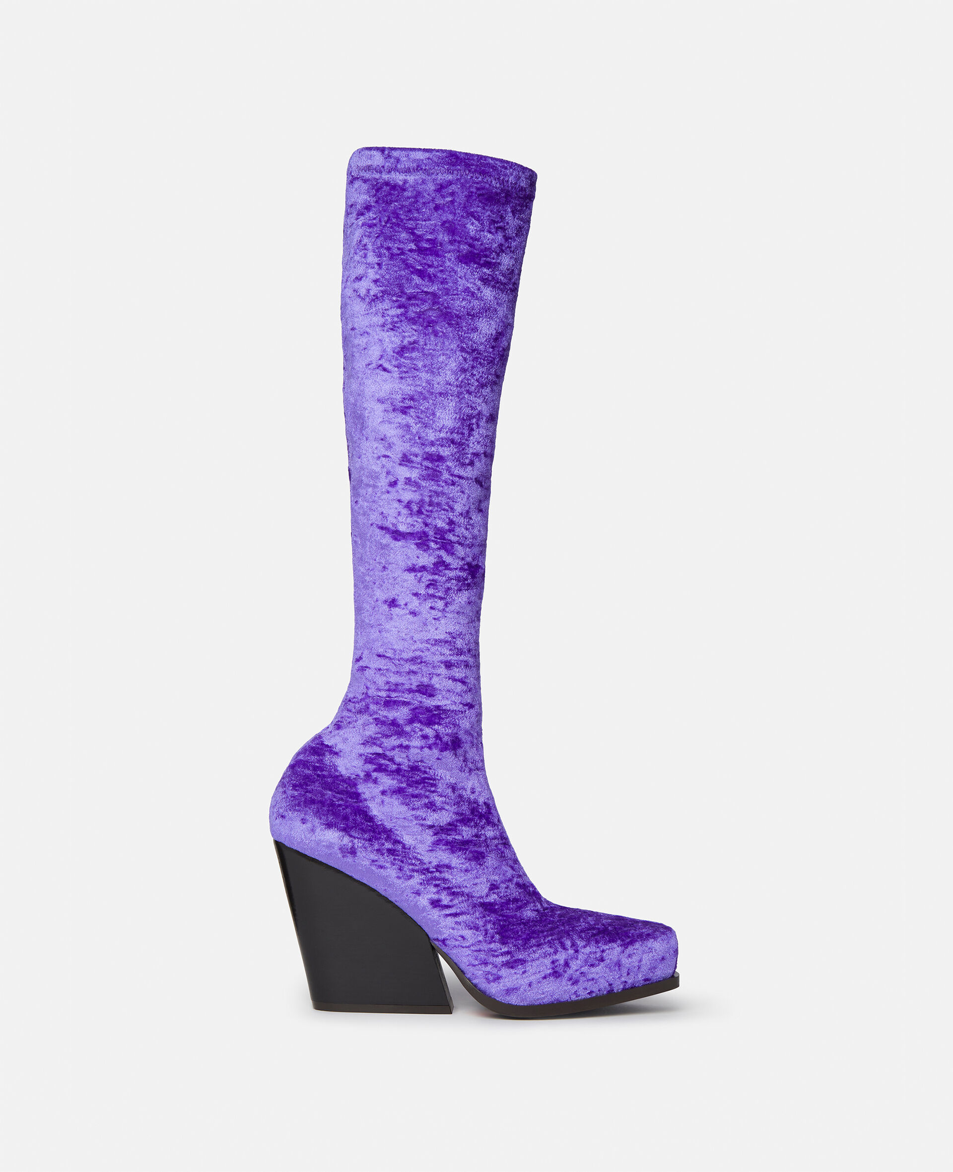 Cowboy Crushed Velvet Knee-High Boots-Purple-large