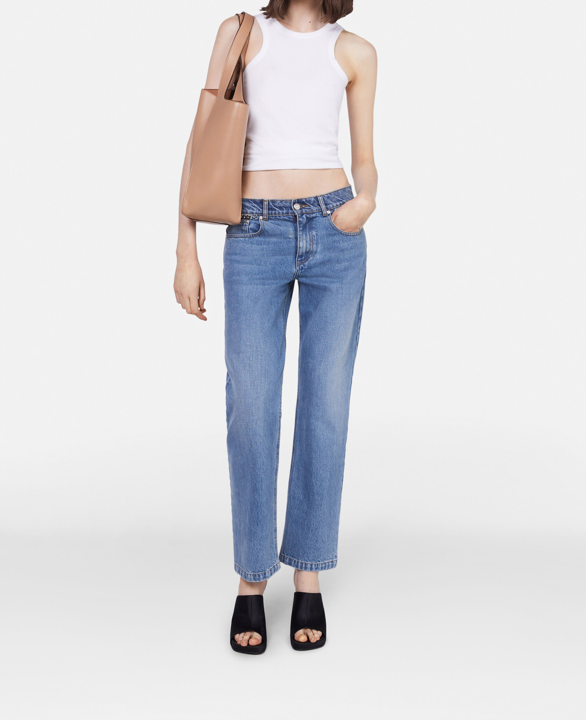 Falabella Chain Light Wash Cropped Jeans-Blue-model