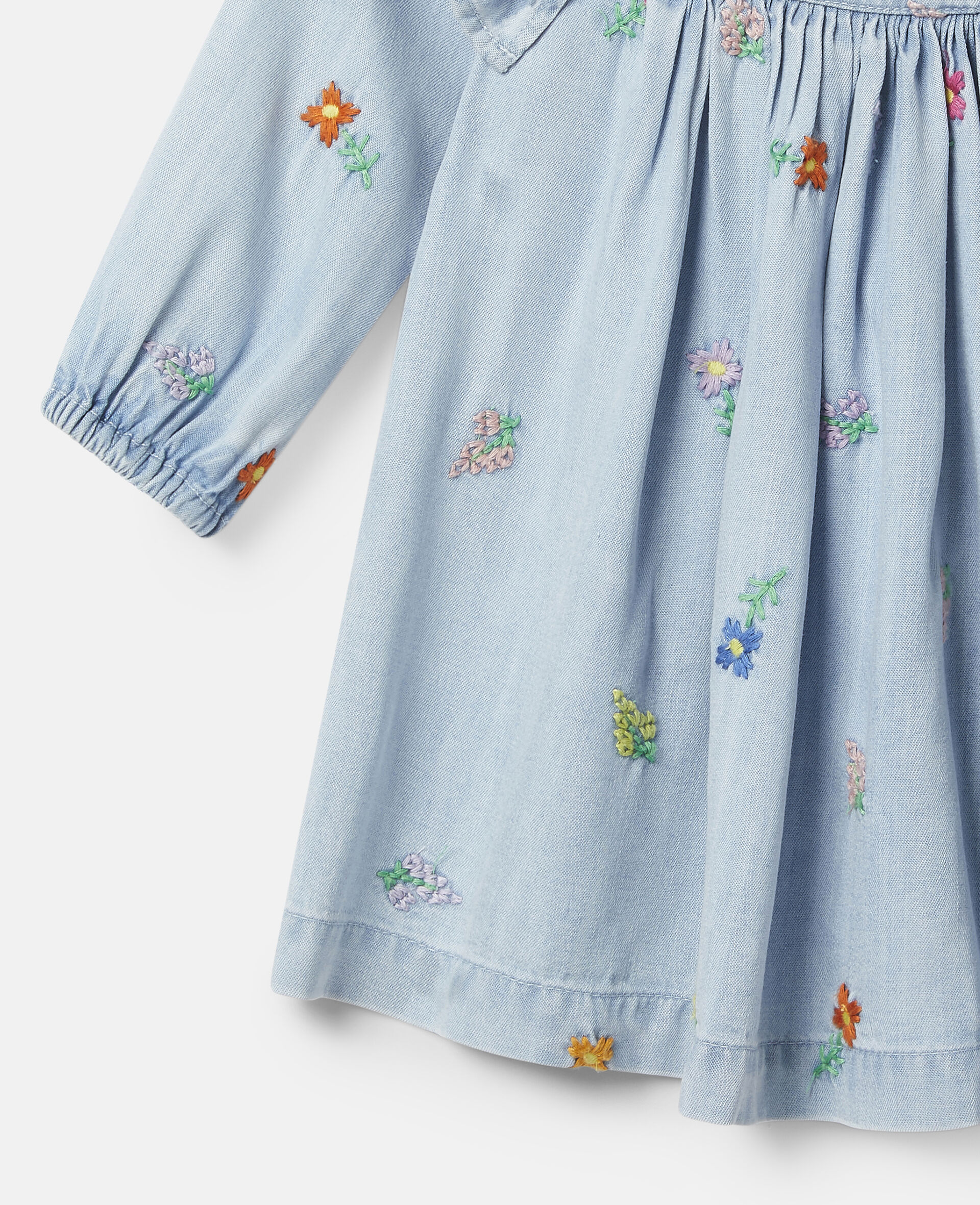 Embroidered Flowers Denim Dress-Blue-large image number 1