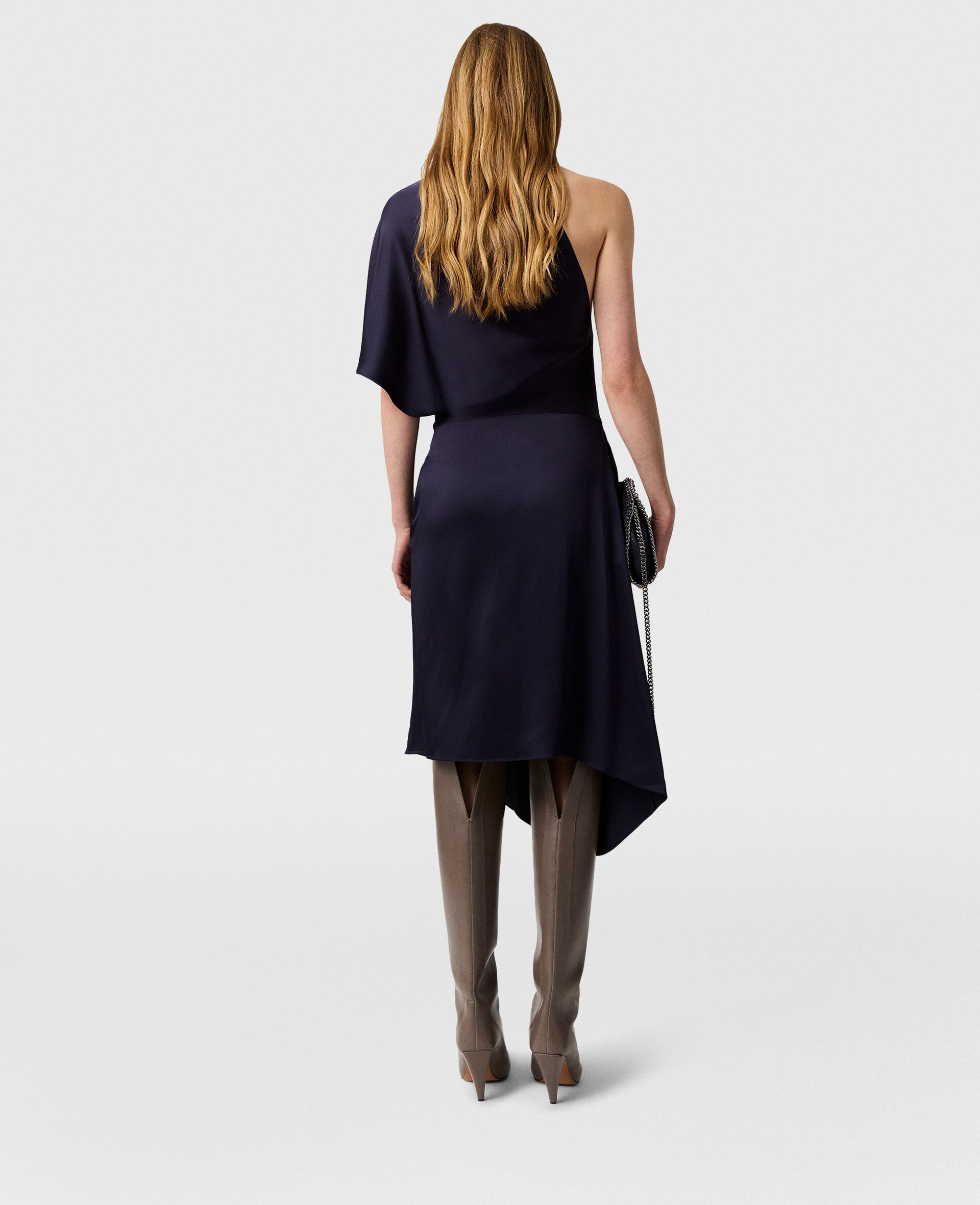 Asymmetric Tie-Neck Midi Dress-Blue-large image number 3