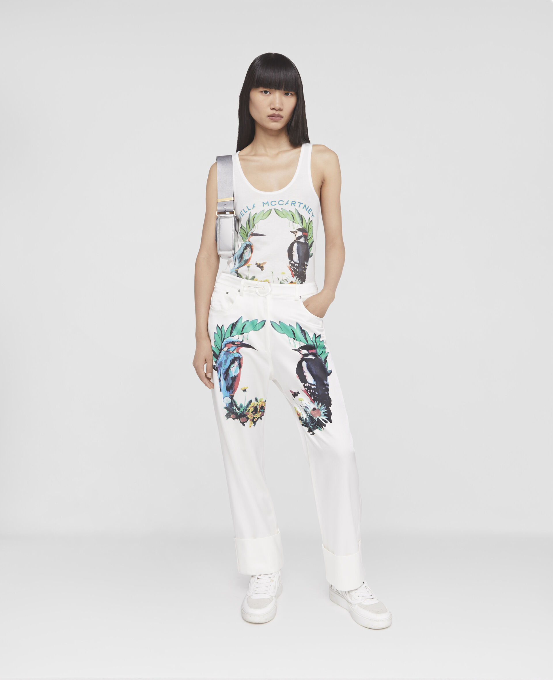 Bird Crest Print Tank Top-White-large image number 1