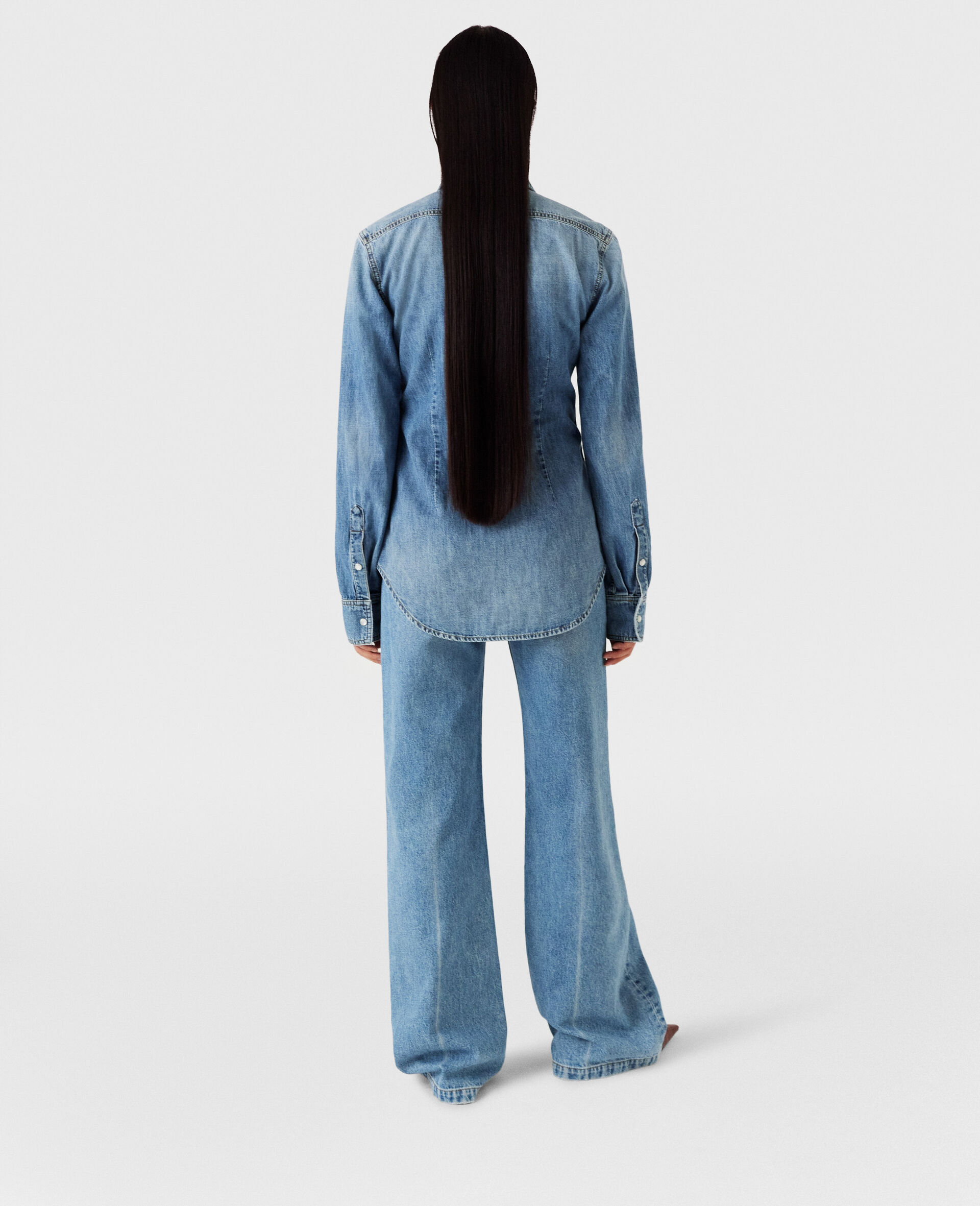 复古水洗牛仔衬衫-蓝色-large image number 4