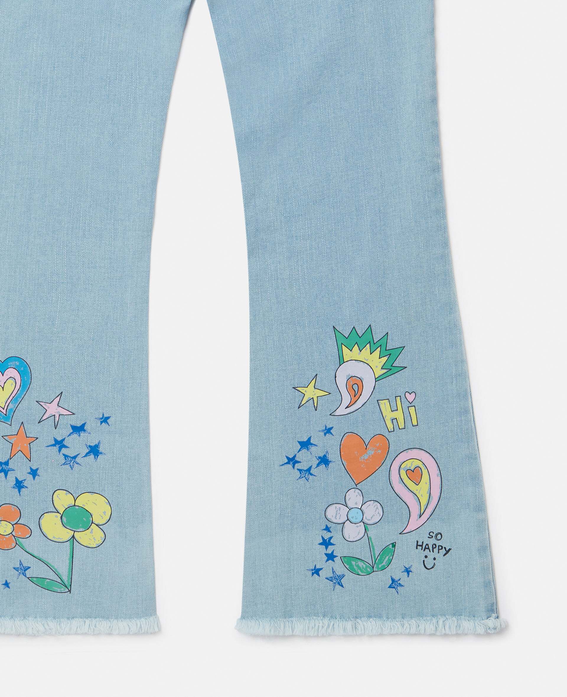 Doodle Print Flared Jeans-Blue-large image number 3