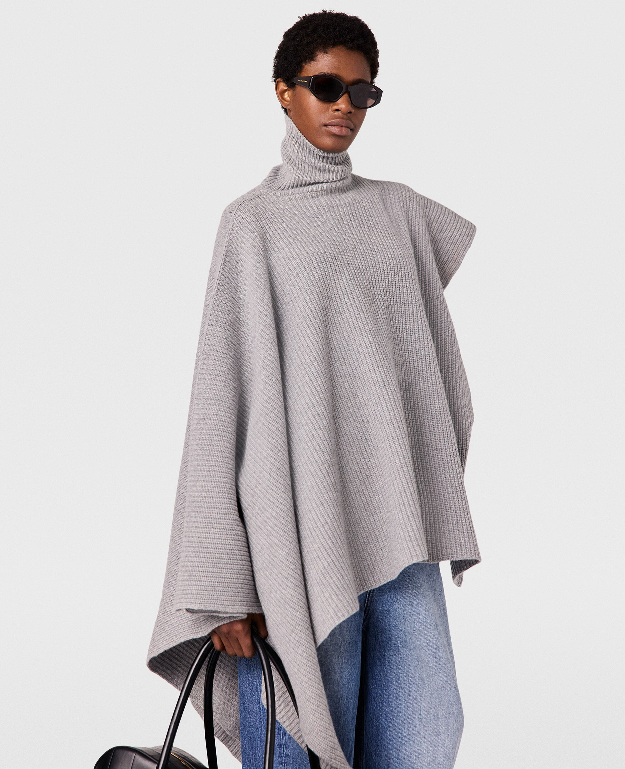 [RECTO] / ☆ 24FW TURTLE NECK FLOWING KNIT CAPE/MELANGE GREY RECTO - Official Website
