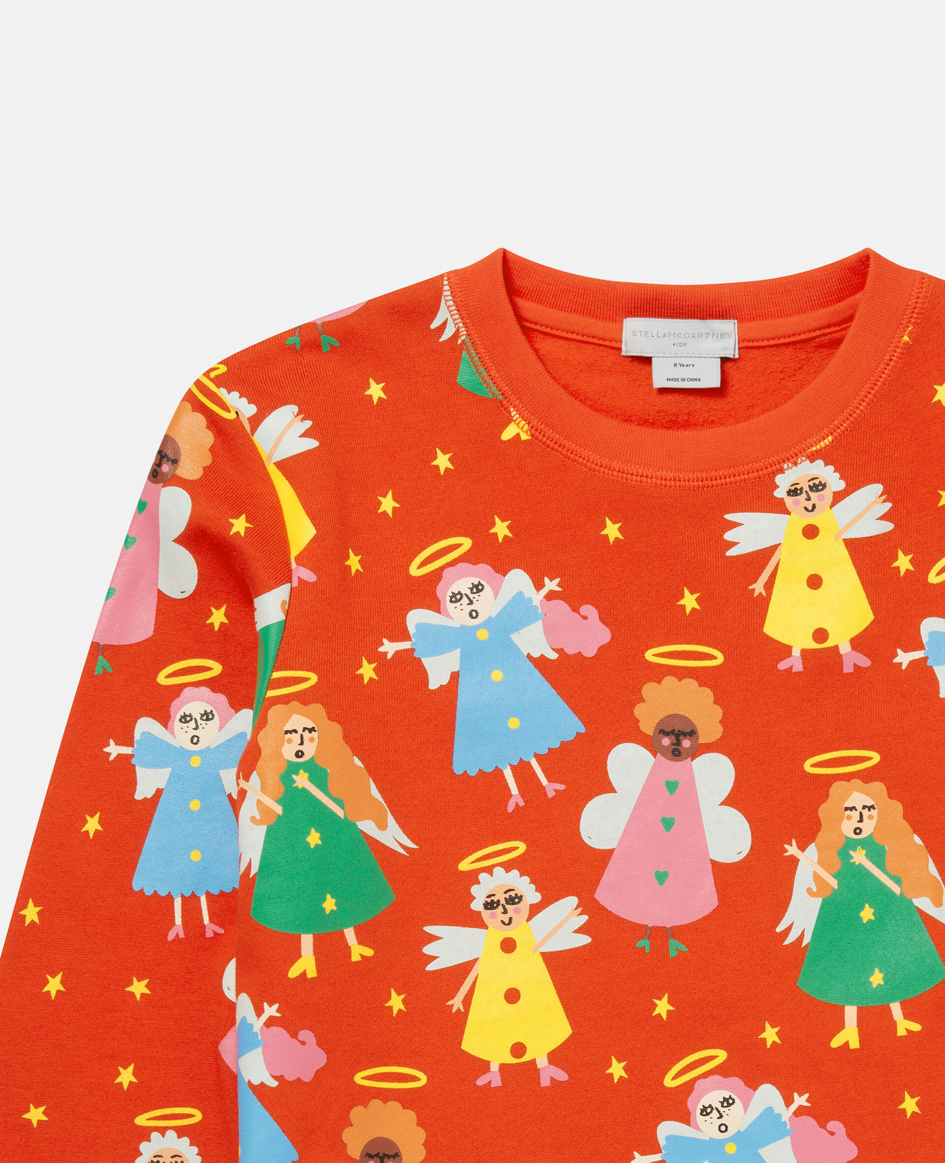 Christmas Angel Print Fleece Cotton Sweatshirt-Red-large image number 1