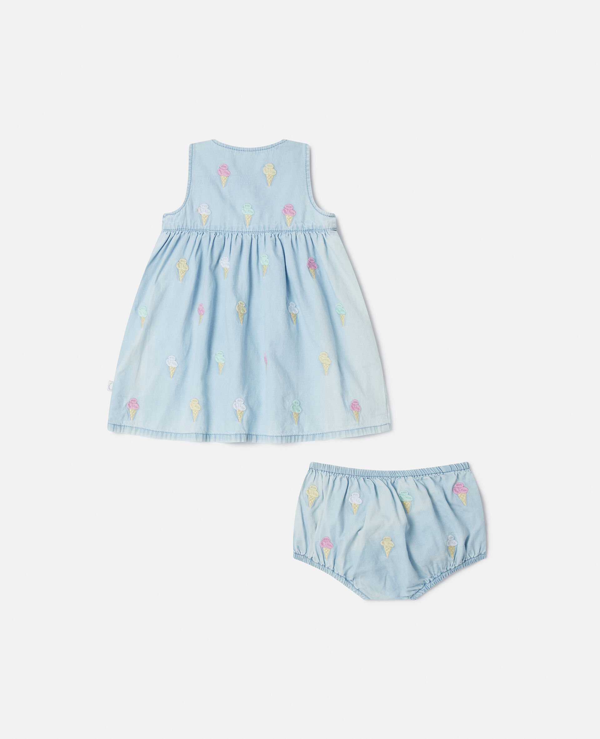 Ice Cream Embroidered Dress and Bloomers Set-Blue-large image number 2