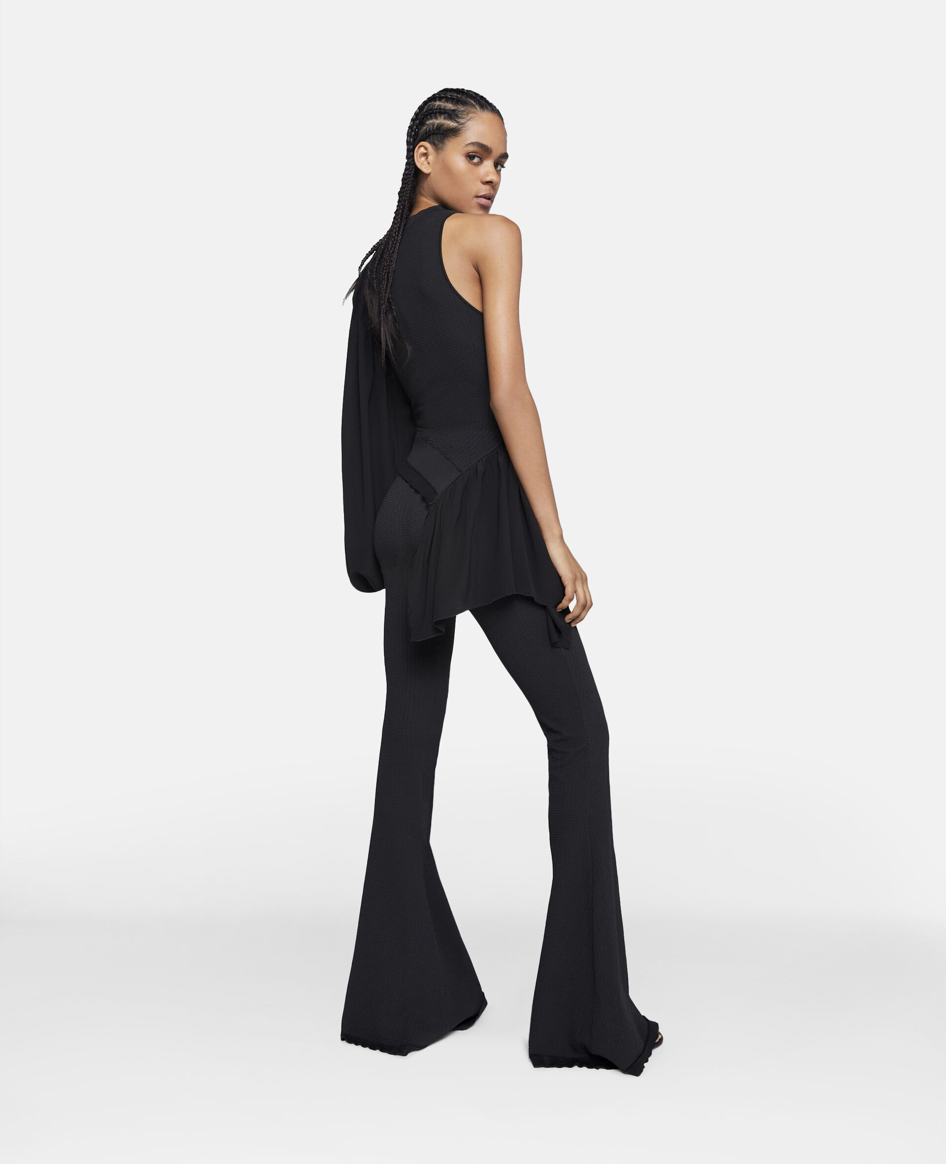 Silk Sleeve Rib-Knit Top-Black-large image number 2