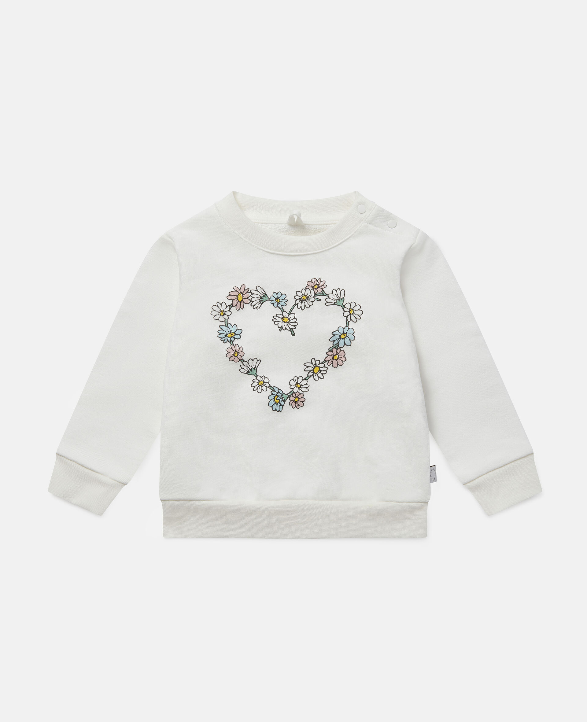 Daisy Heart Cotton Fleece Sweatshirt -White-medium