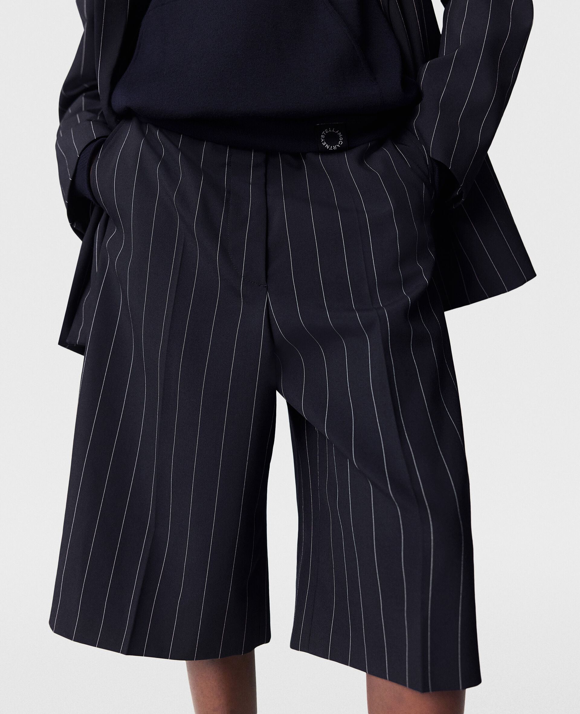 Tailored Pinstripe Wool Shorts-Blue-large image number 4