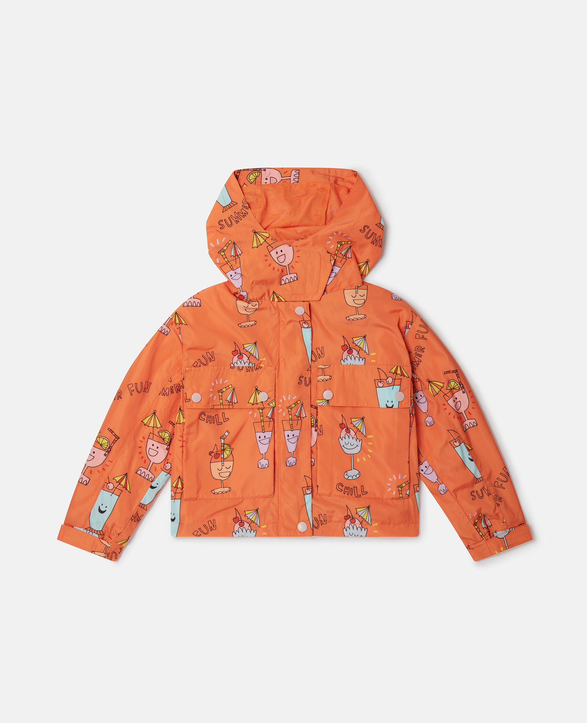 Giacca con cappuccio con stampa di disegnini estivi-Arancione-medium