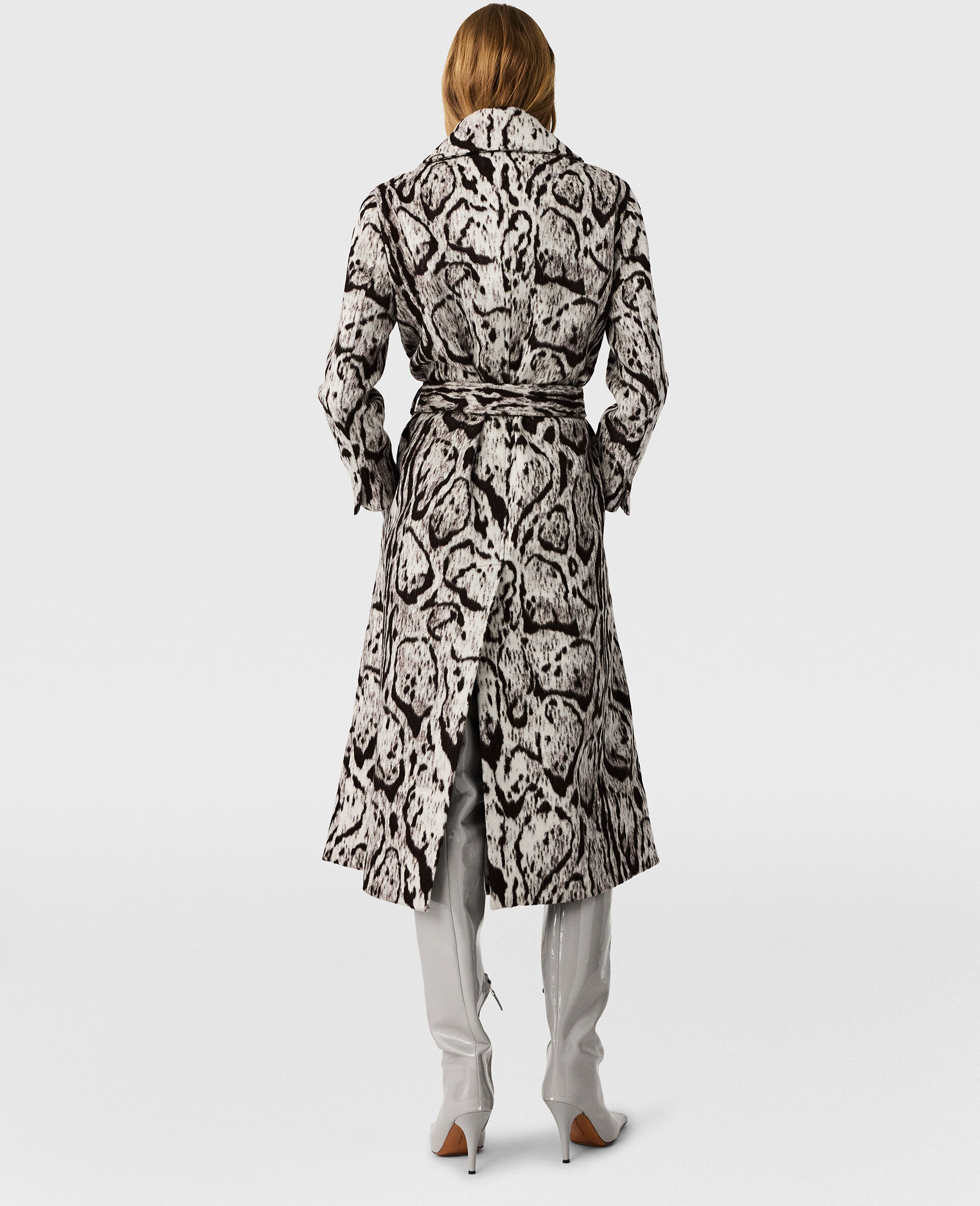 Cloud Leopard Jacquard Belted Trench Coat-Grey-large image number 4