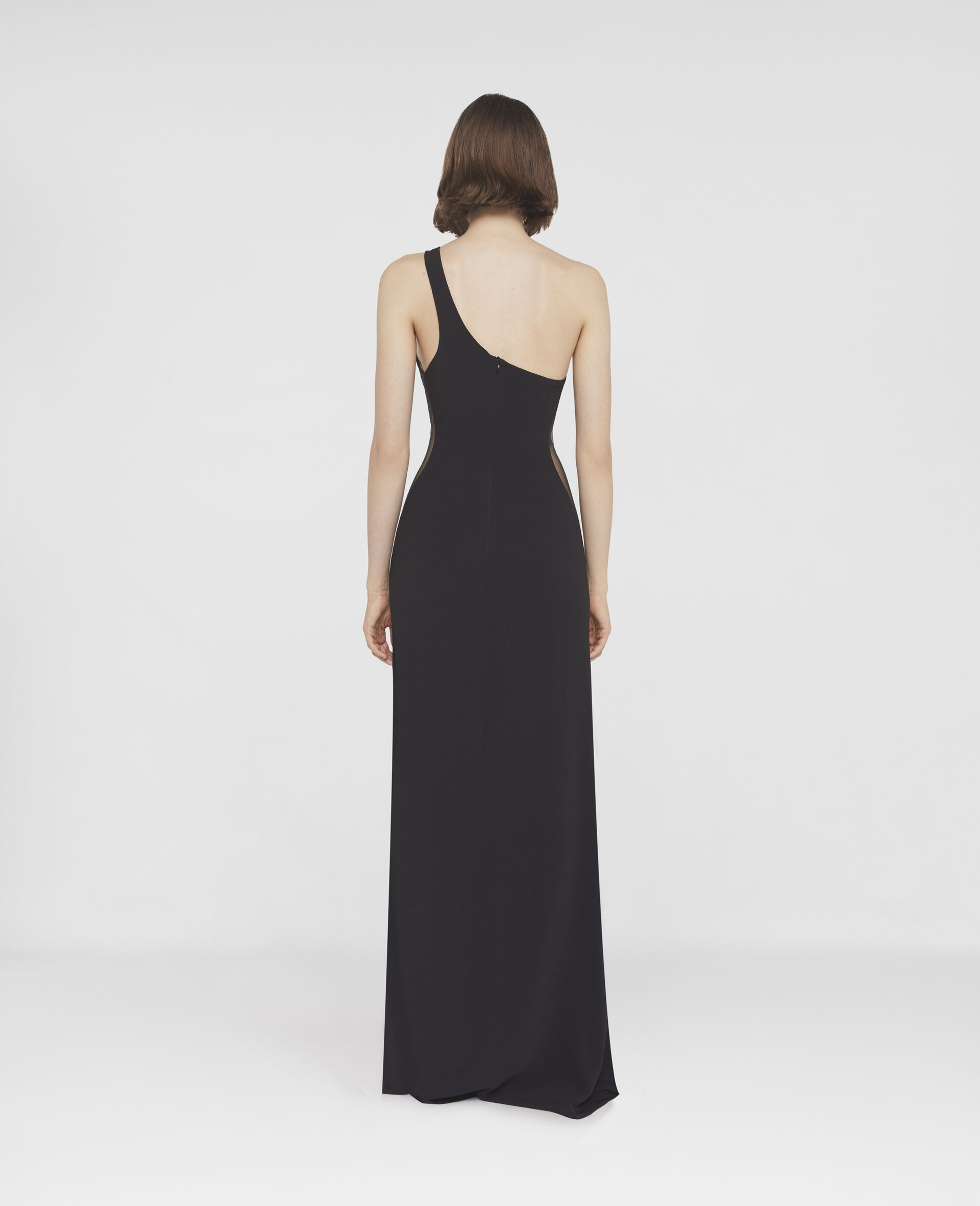 Stretch Cady One-Shoulder Dress-Black-large image number 2