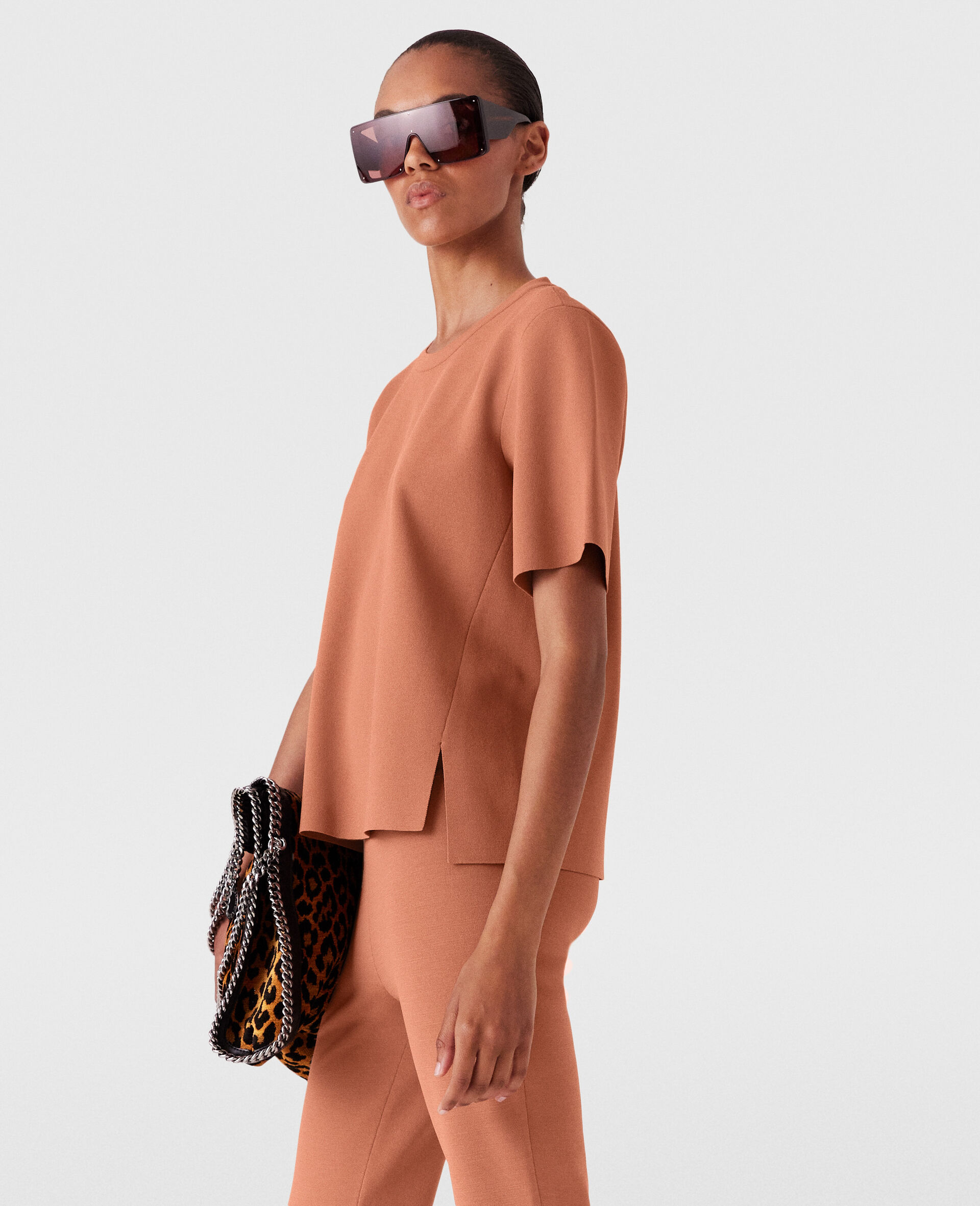 Compact Knit Short-Sleeve T-Shirt-Cream-large image number 2