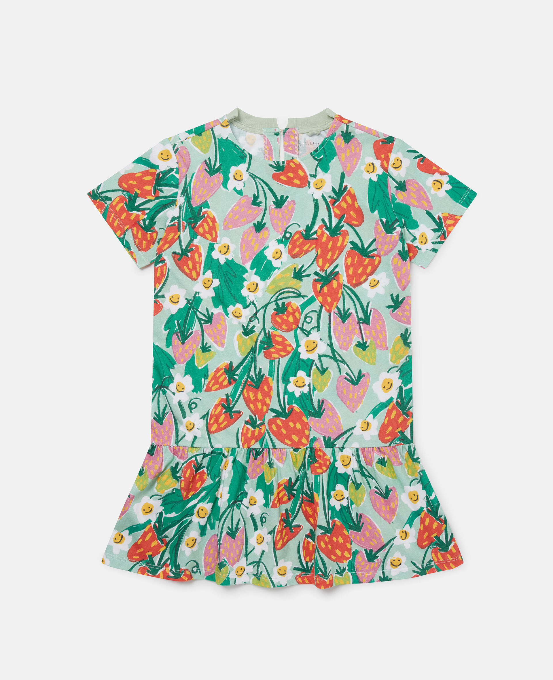 Strawberry Print Short Sleeve Dress-Green-large image number 0