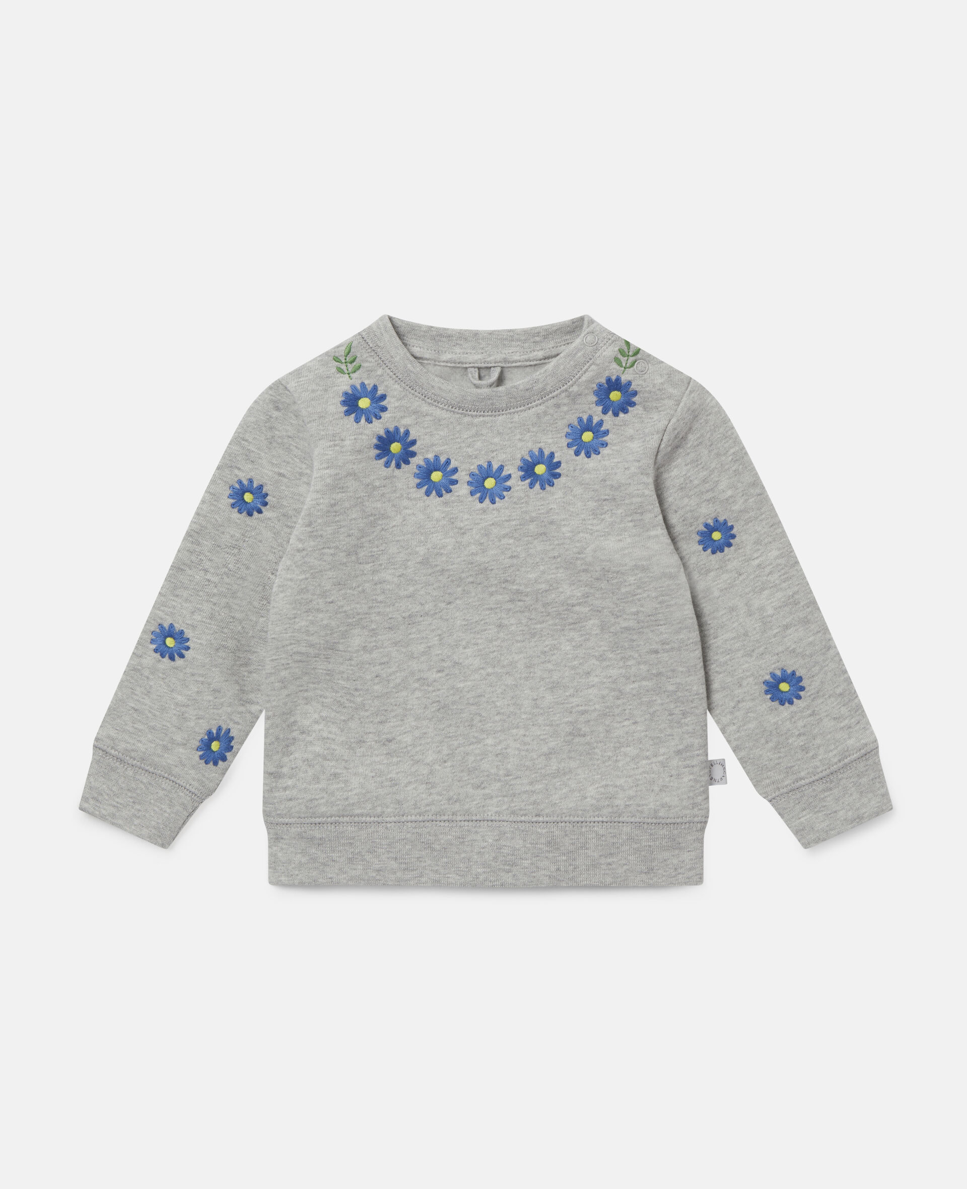 Embroidered Daisies Fleece Sweatshirt -Grey-medium