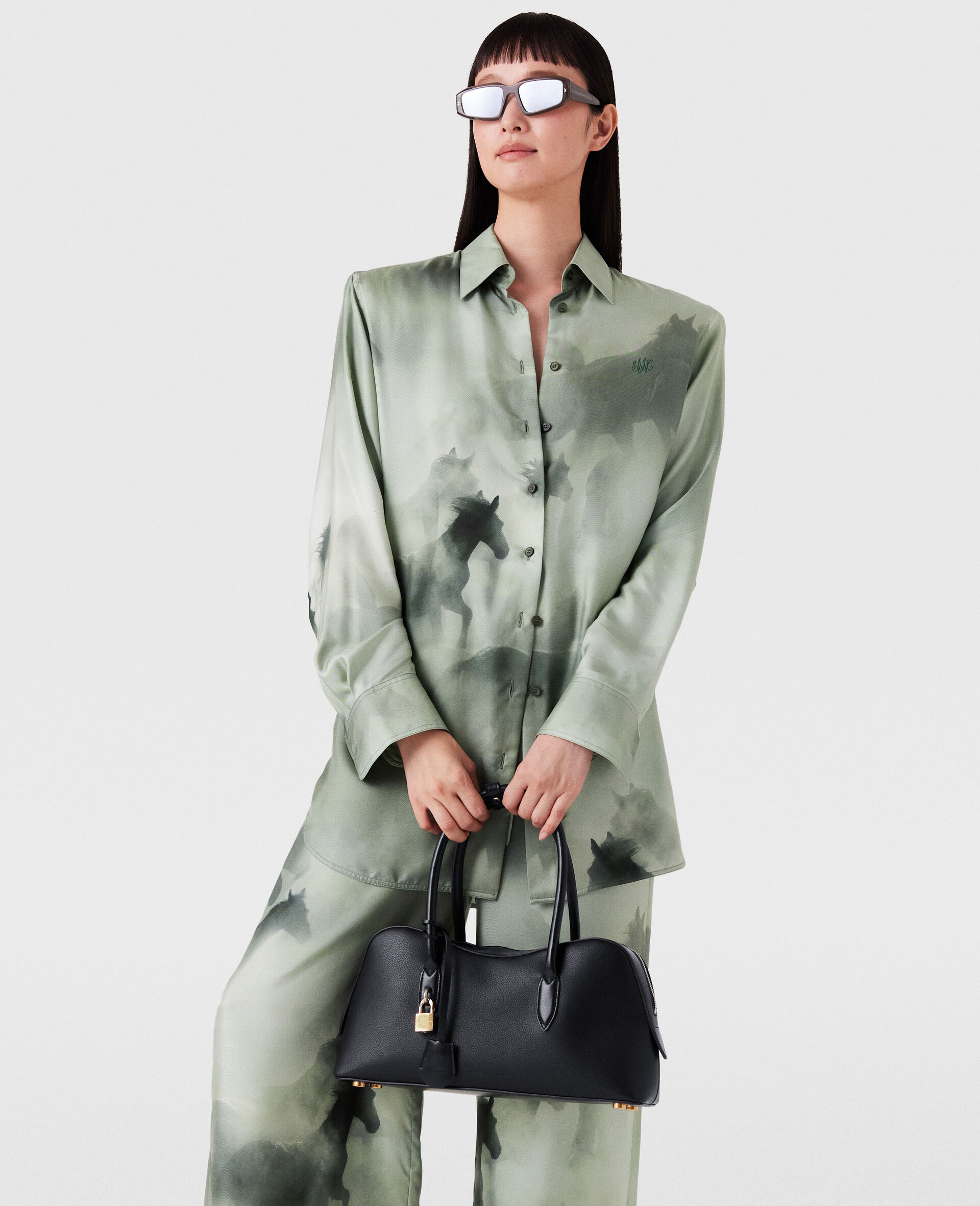 Oversized Horse Print Shirt-Green-model