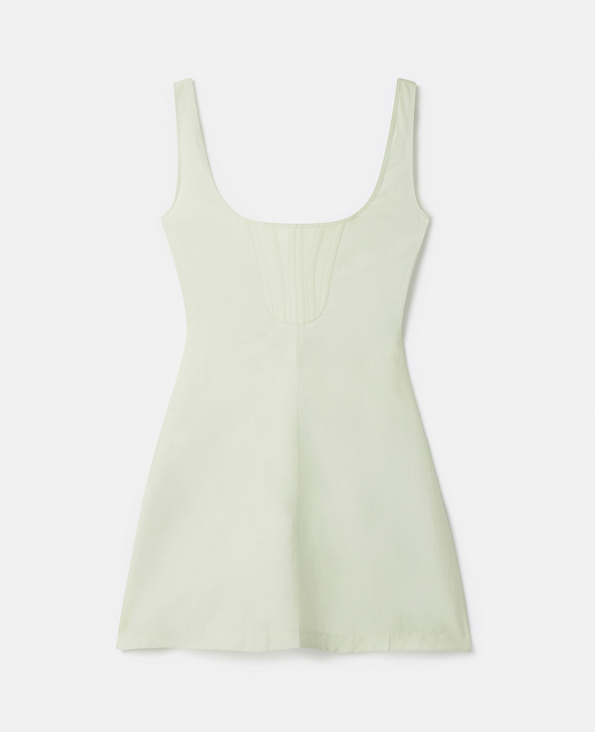 Square Neck Linen-Cotton Skater Dress-Green-model